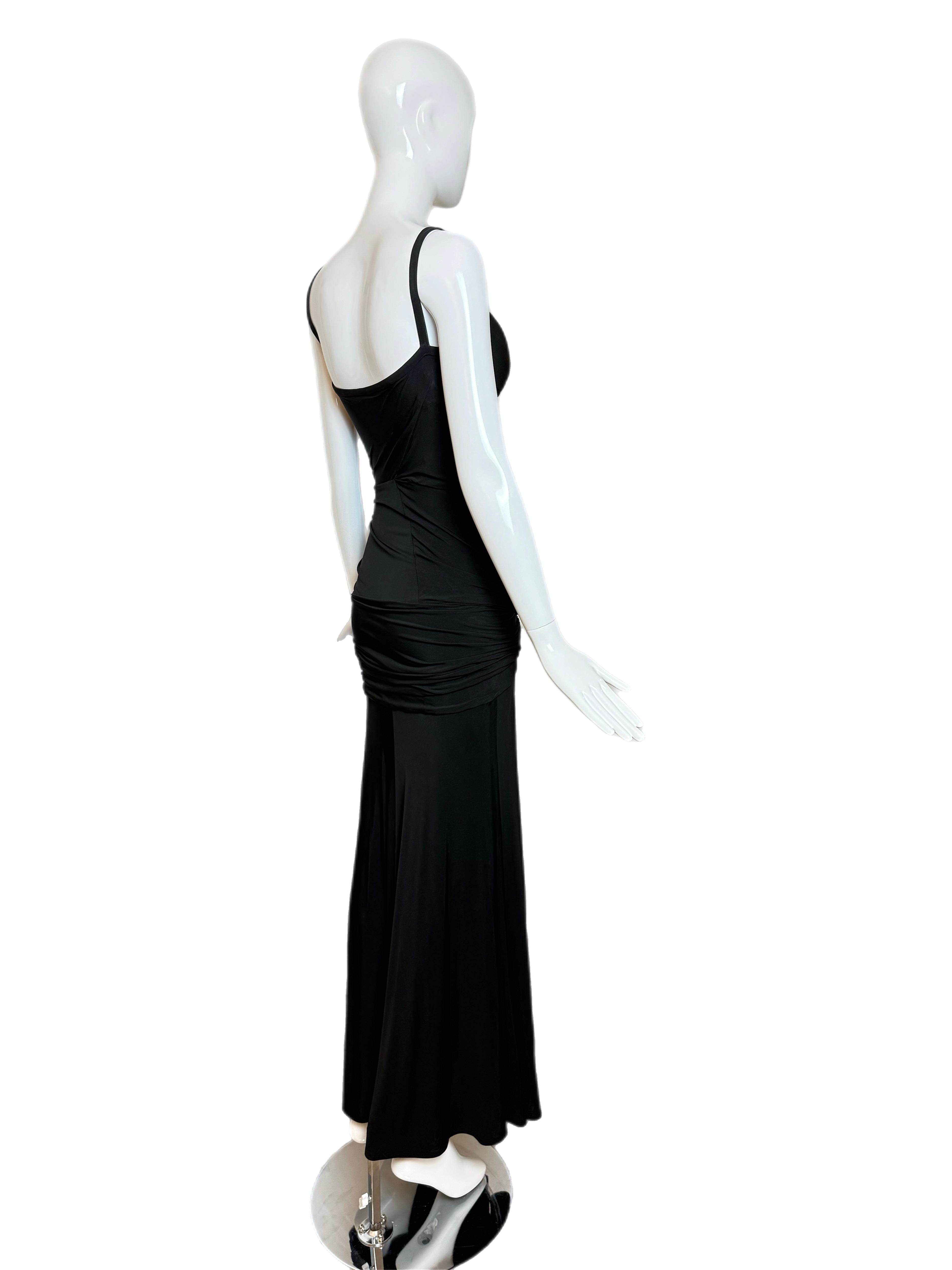 da uomo o donna DONNA KARAN Vintage Black Ruched Knotted Evening Gown in vendita