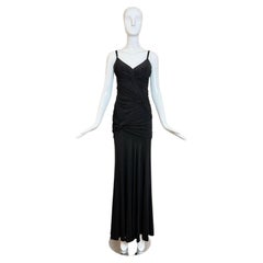 DONNA KARAN Vintage Black Ruched Knotted Evening Gown
