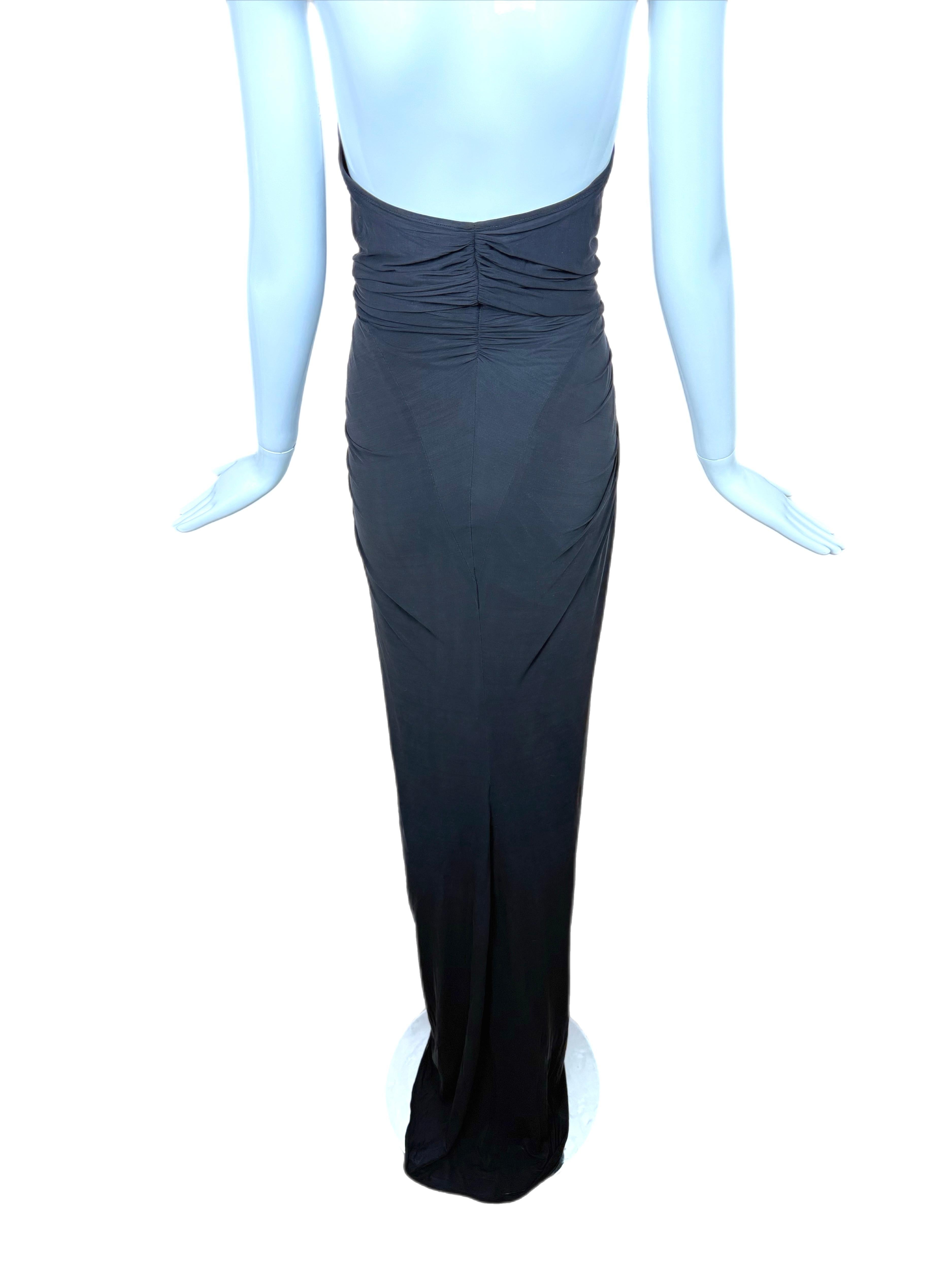 DONNA KARAN Vintage Black Ruched Knotted Halter Evening Gown Maxi Dress 2