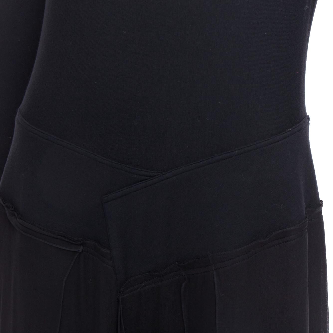 DONNA KARAN Vintage black silk trimmed viscose wool boxy midi dress L For Sale 2