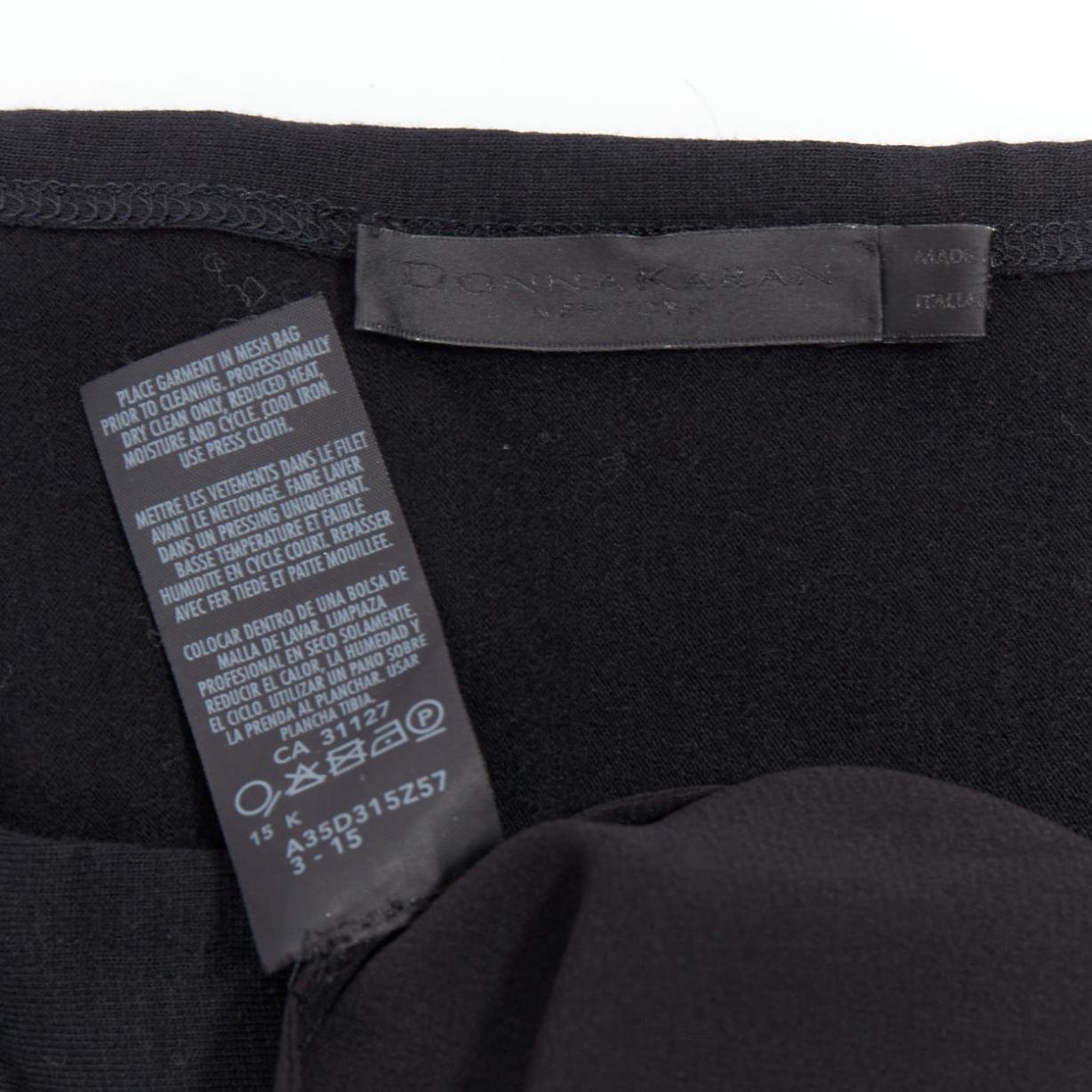 DONNA KARAN Vintage black silk trimmed viscose wool boxy midi dress L For Sale 3
