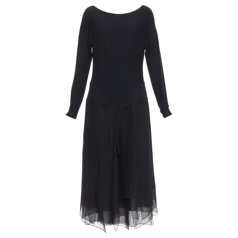 DONNA KARAN Vintage black silk trimmed viscose wool boxy midi dress L For  Sale at 1stDibs