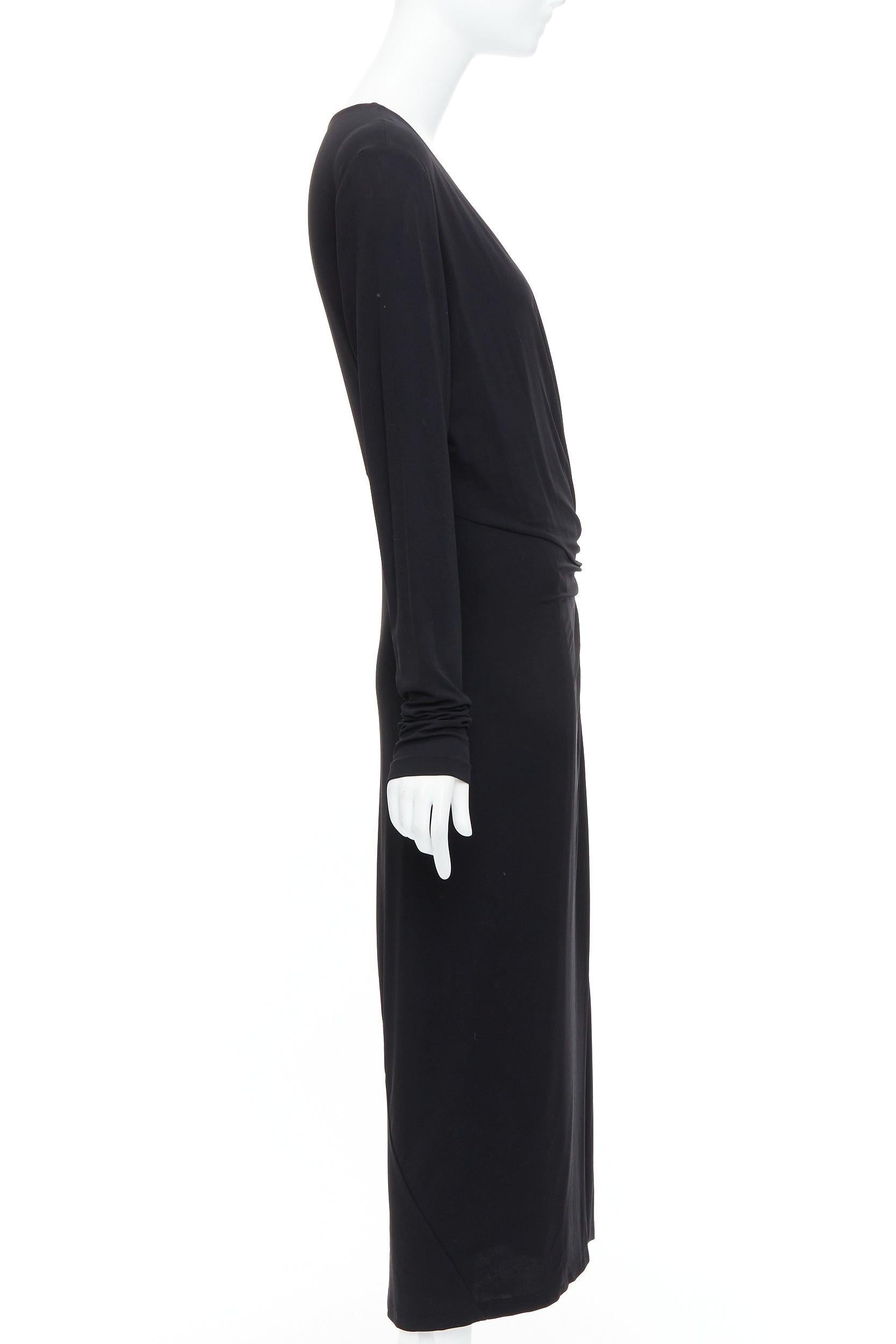 DONNA KARAN Robe midi vintage à décolleté plongeant et boucle argentée en viscose noire L Bon état - En vente à Hong Kong, NT