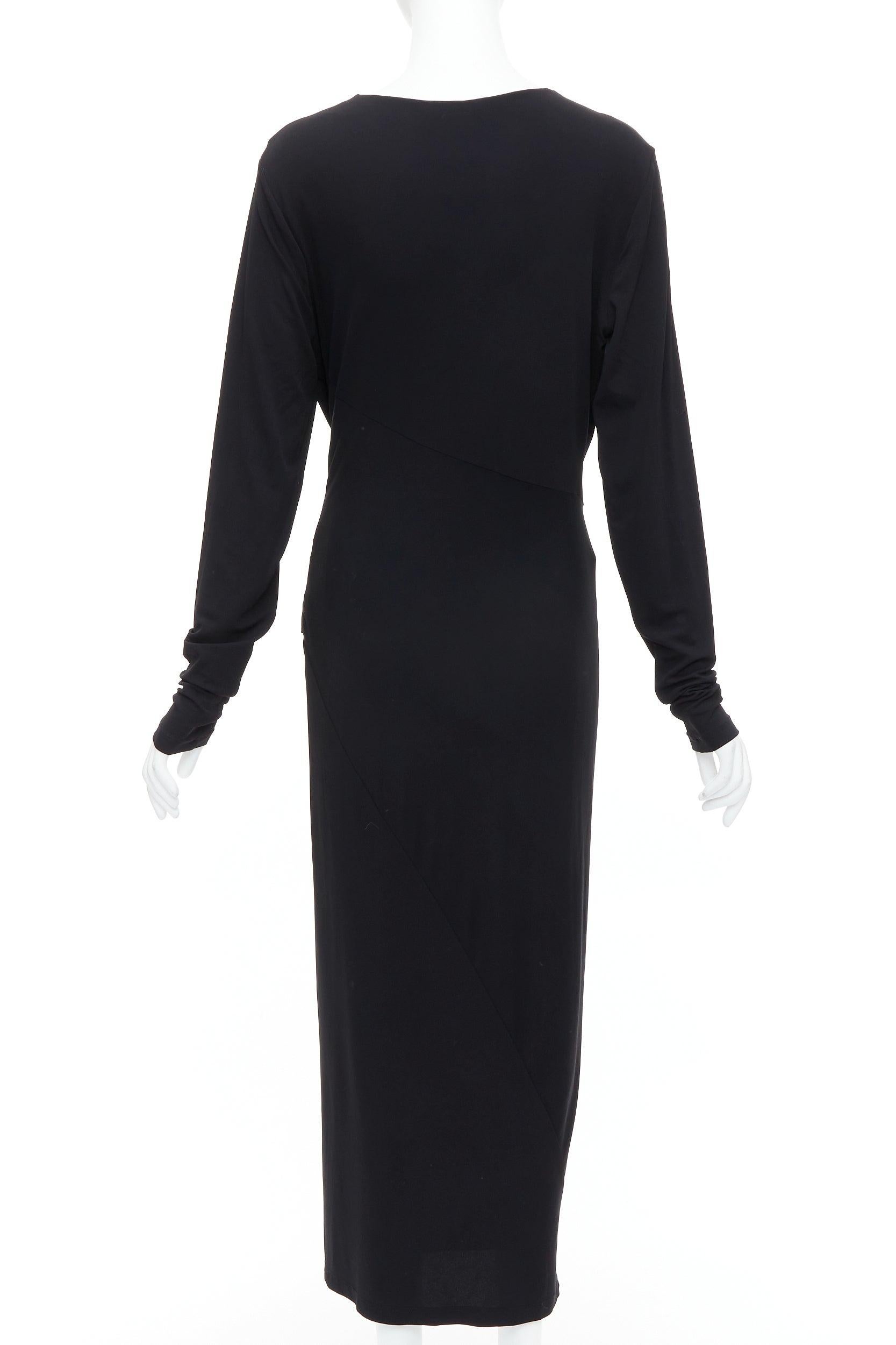 DONNA KARAN Robe midi vintage à décolleté plongeant et boucle argentée en viscose noire L Pour femmes en vente