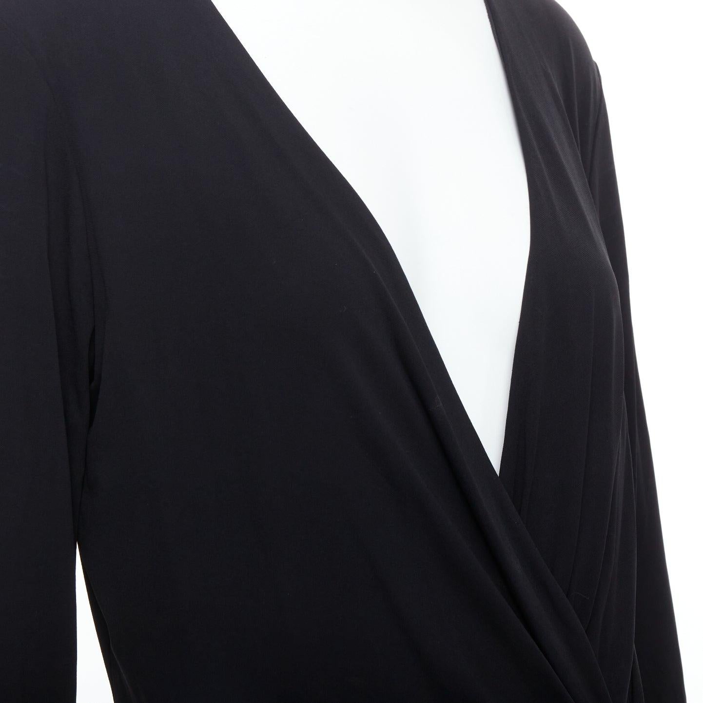 DONNA KARAN Robe midi vintage à décolleté plongeant et boucle argentée en viscose noire L en vente 2
