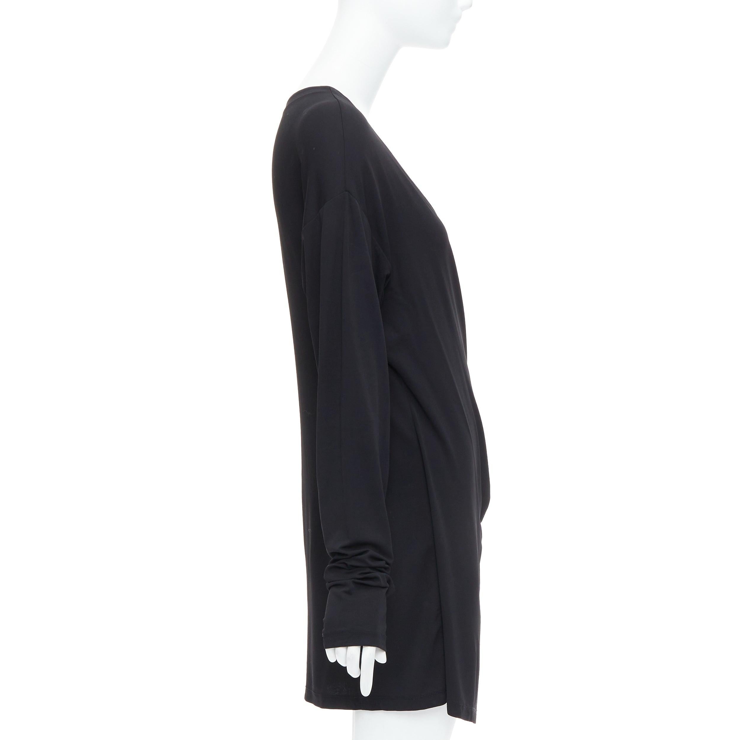 DONNA KARAN Vintage black viscose blend V neck silver buckle drape mini dress L In Good Condition For Sale In Hong Kong, NT