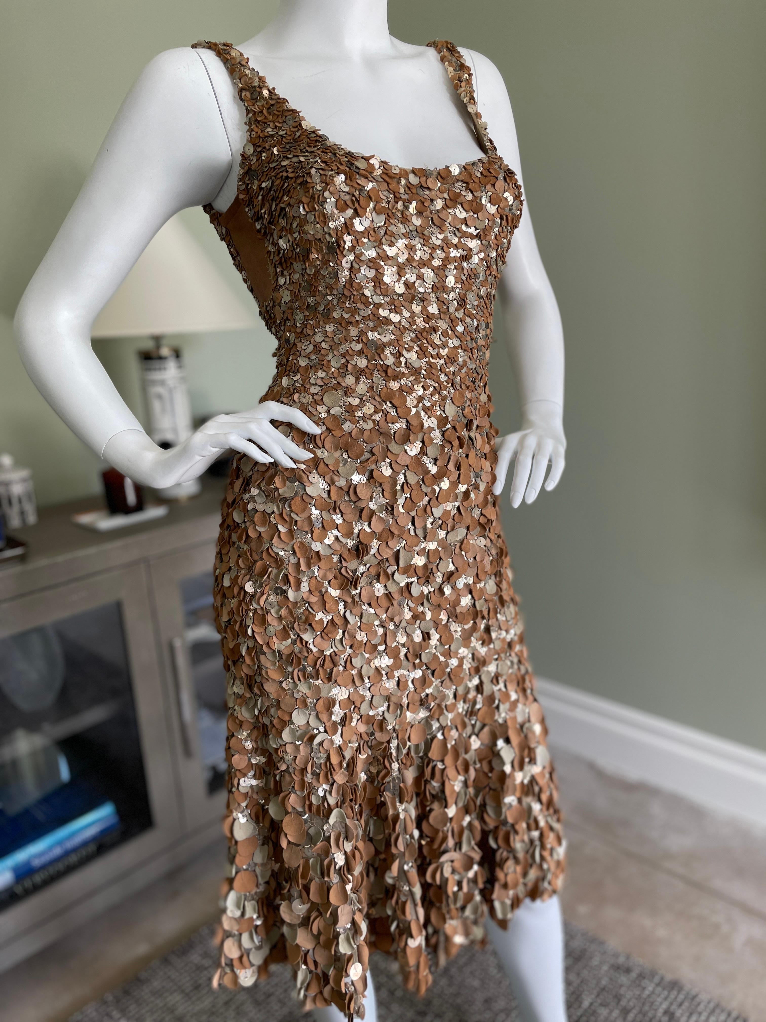 Donna Karan Vintage Cocktail Dress w Leather and Metal Fish Scale Sequin Detail at 1stDibs
