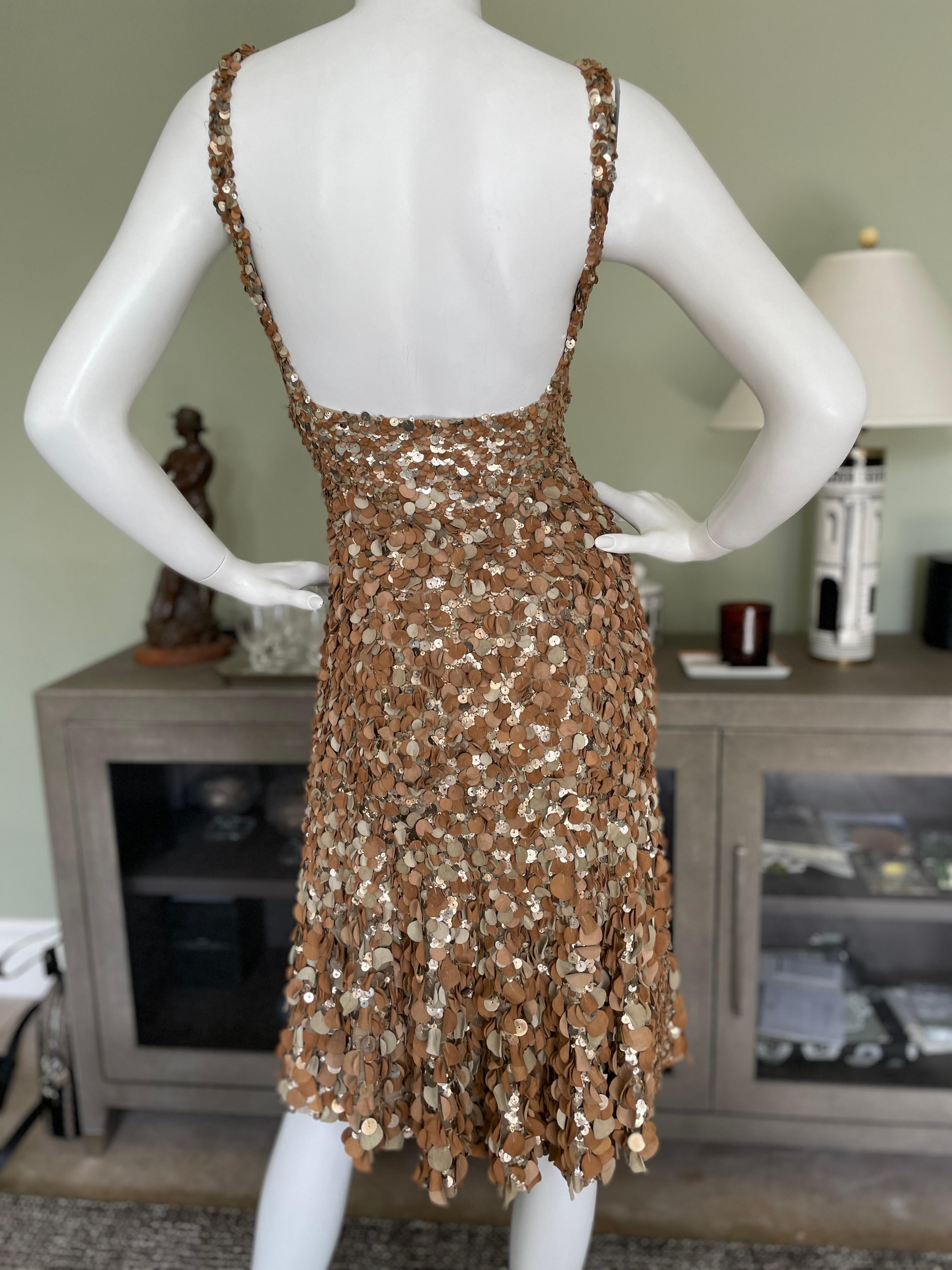 Women's Donna Karan Vintage Cocktail Dress w Leather and Metal Fish Scale Sequin Detail 