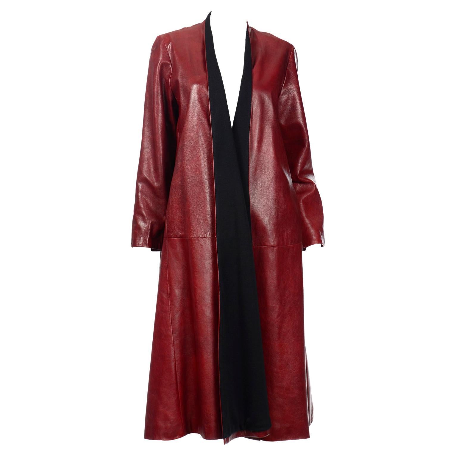 Donna Karan Vintage Cordovan Brown Leather Swing Coat with Wool Lining