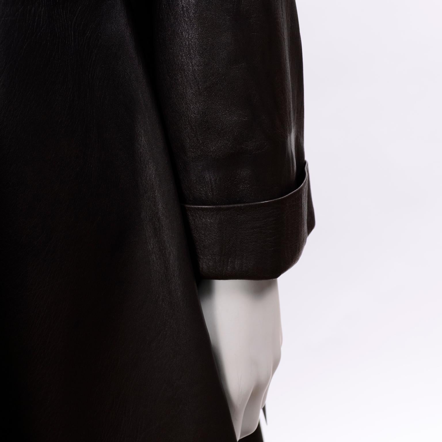 Donna Karan Vintage Gray Leather Swing Coat With Hood & Pockets 5