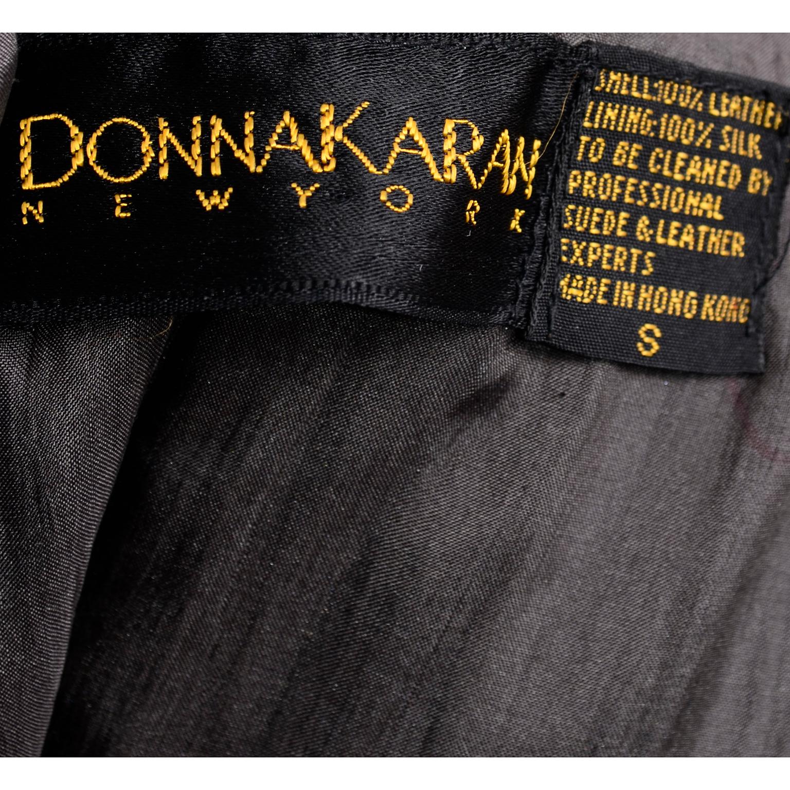 Donna Karan Vintage Gray Leather Swing Coat With Hood & Pockets 7
