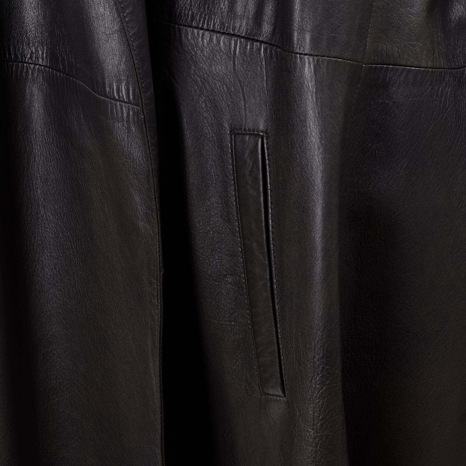 Donna Karan Vintage Gray Leather Swing Coat With Hood & Pockets 4