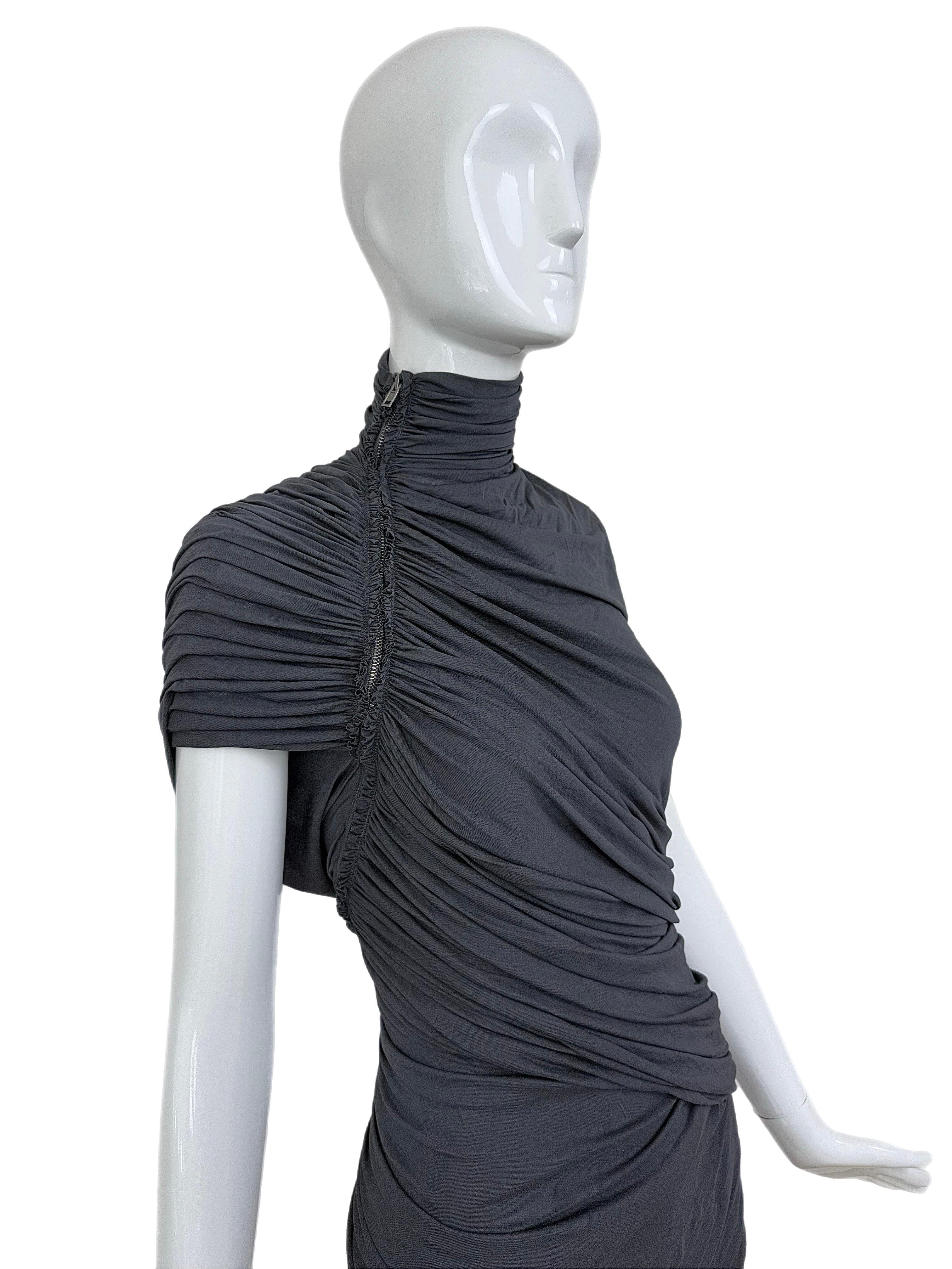 DONNA KARAN Vestido gris vintage con cremallera y fruncido Negro en venta