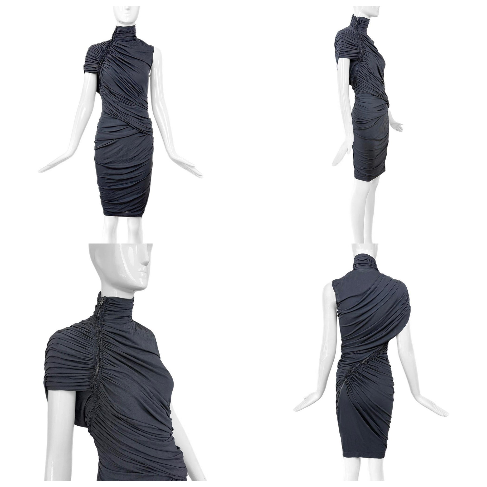 DONNA KARAN Vestido gris vintage con cremallera y fruncido