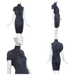 DONNA KARAN Vintage Grey Ruched Zipper Dress