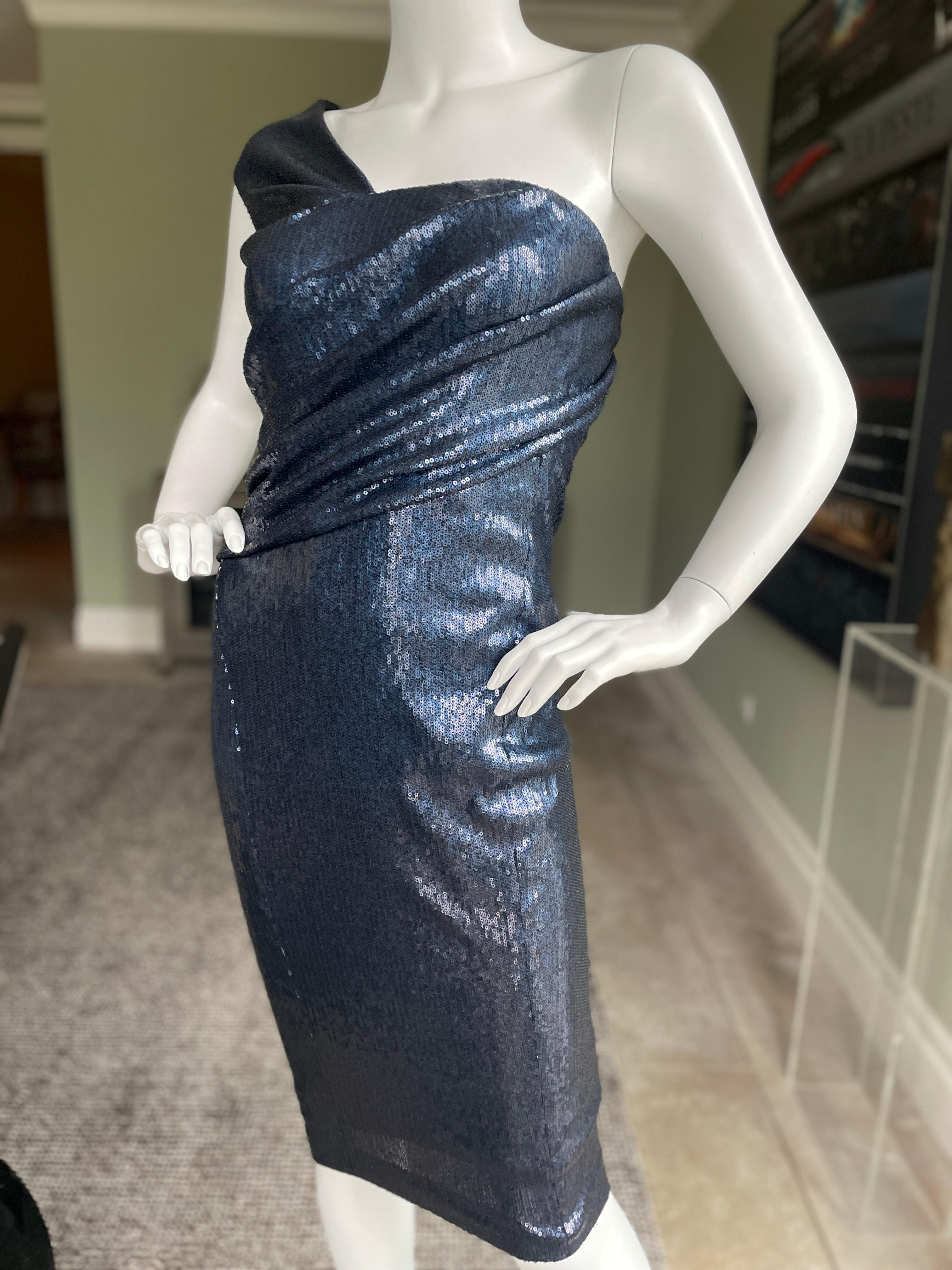 Donna Karan Vintage Navy Blue Sequin One Shoulder Cocktail Dress
  This is so pretty. There is a lot of stretch.
Size 4
 Bust 34