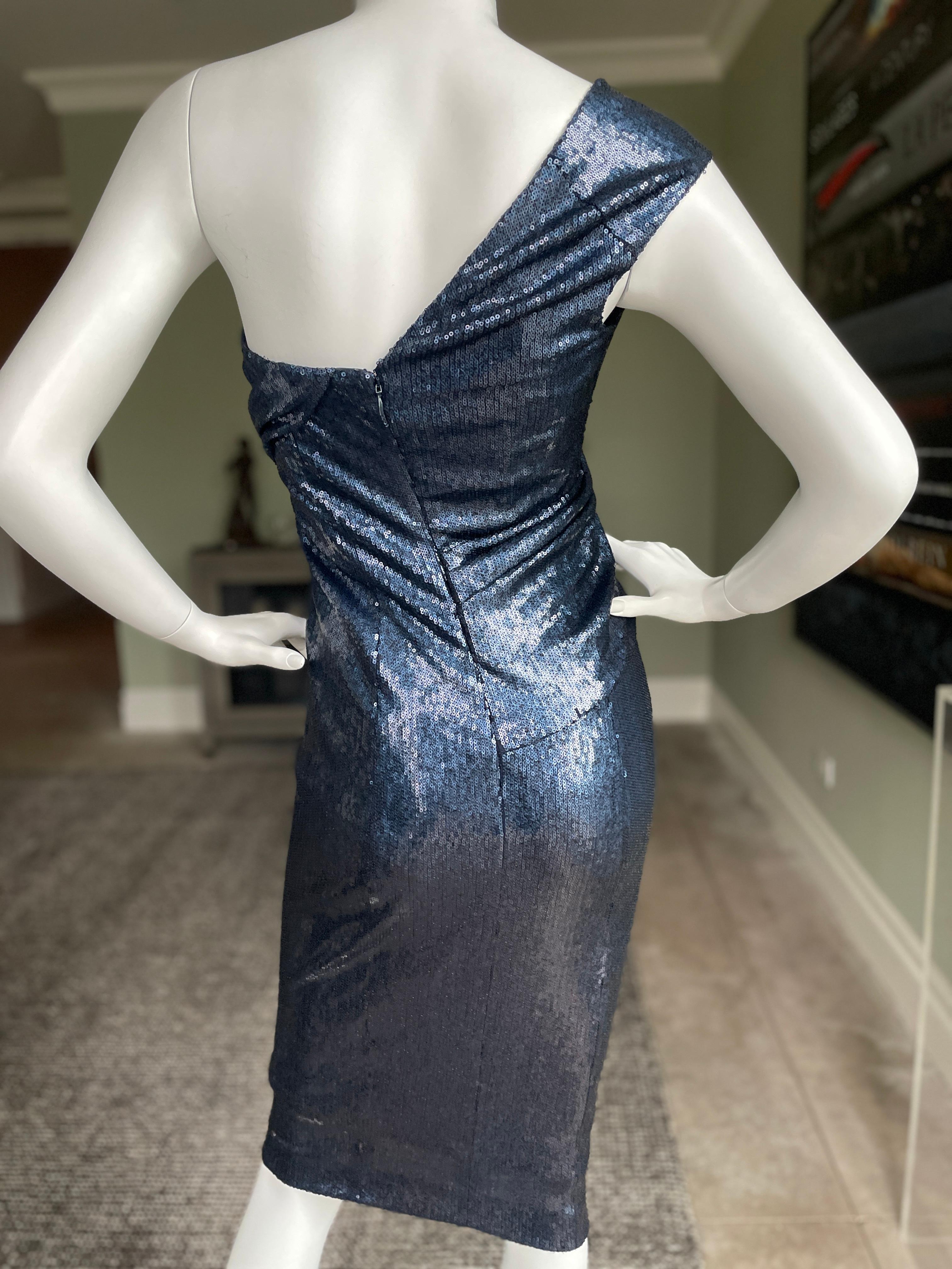 Donna Karan Vintage Navy Blue Sequin One Shoulder Cocktail Dress For Sale 2