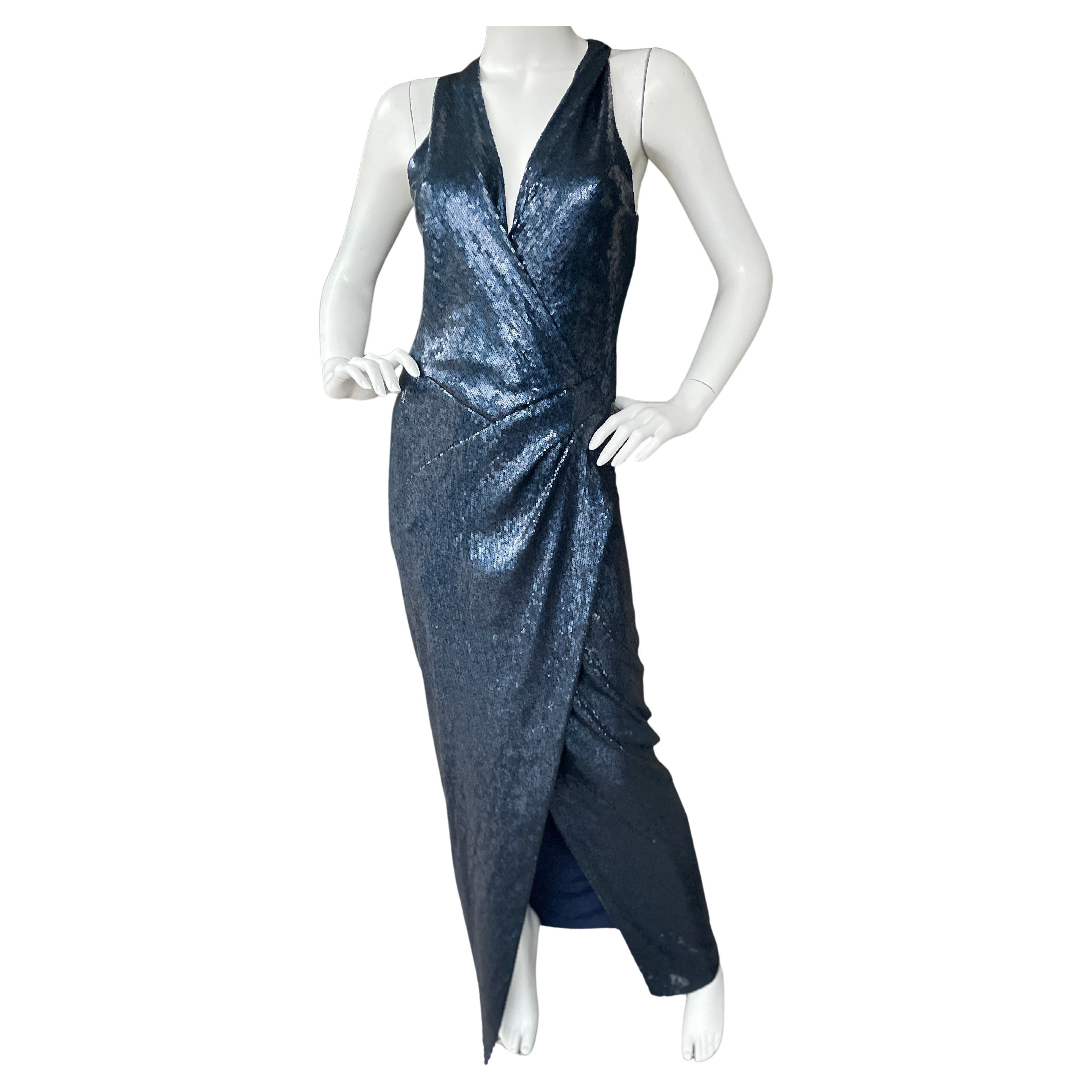 Donna Karan, Dresses, New Without Tags Donna Karan Gold Sequin Deep V  Neck Belted Sequined Dress Gown