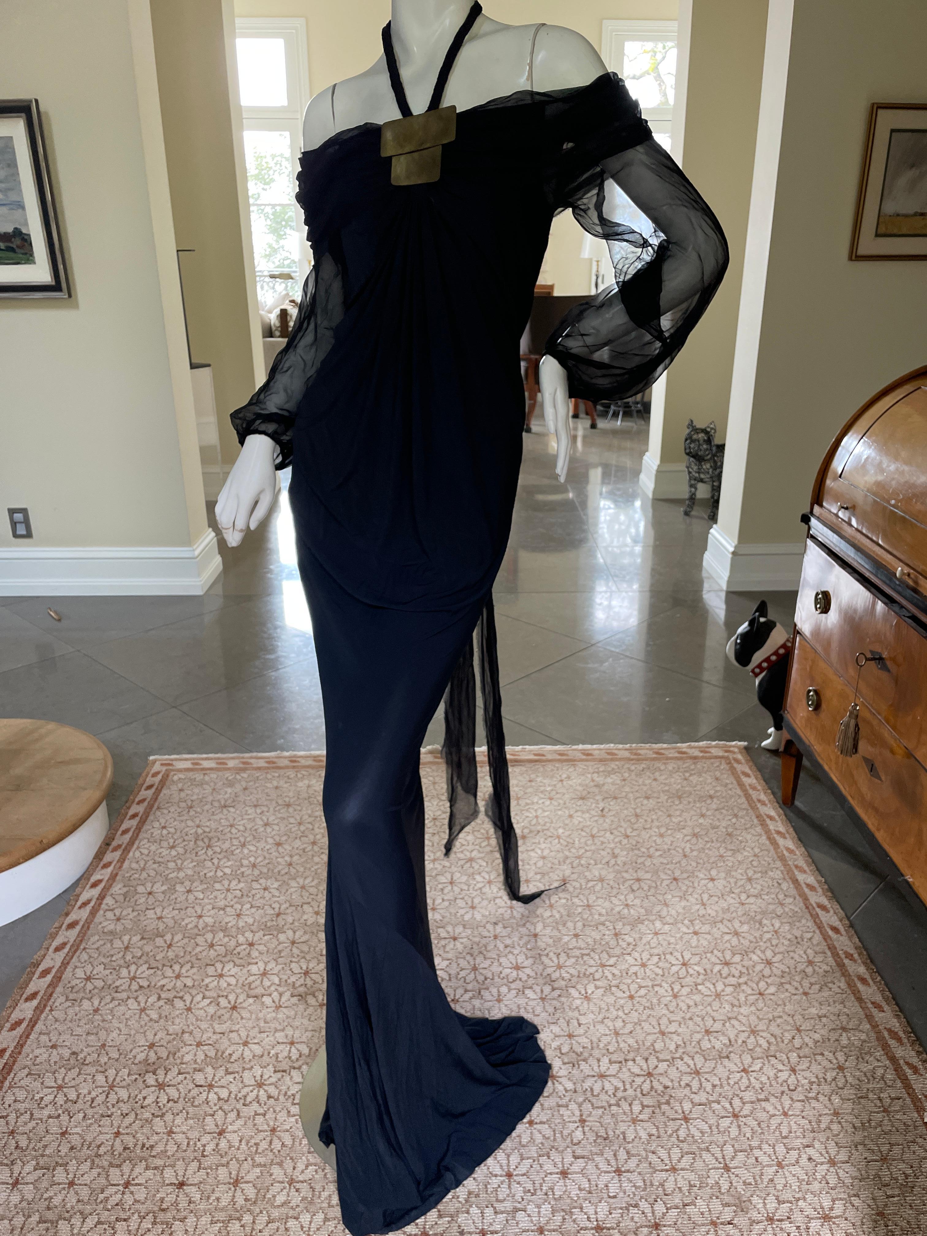 Donna Karan Vintage Off the Shoulder Evening Dress with Robert Lee Morris Brass Ornament
This is so pretty, with raw edged trim
Size M. There is a lot of stretch
Bust 35