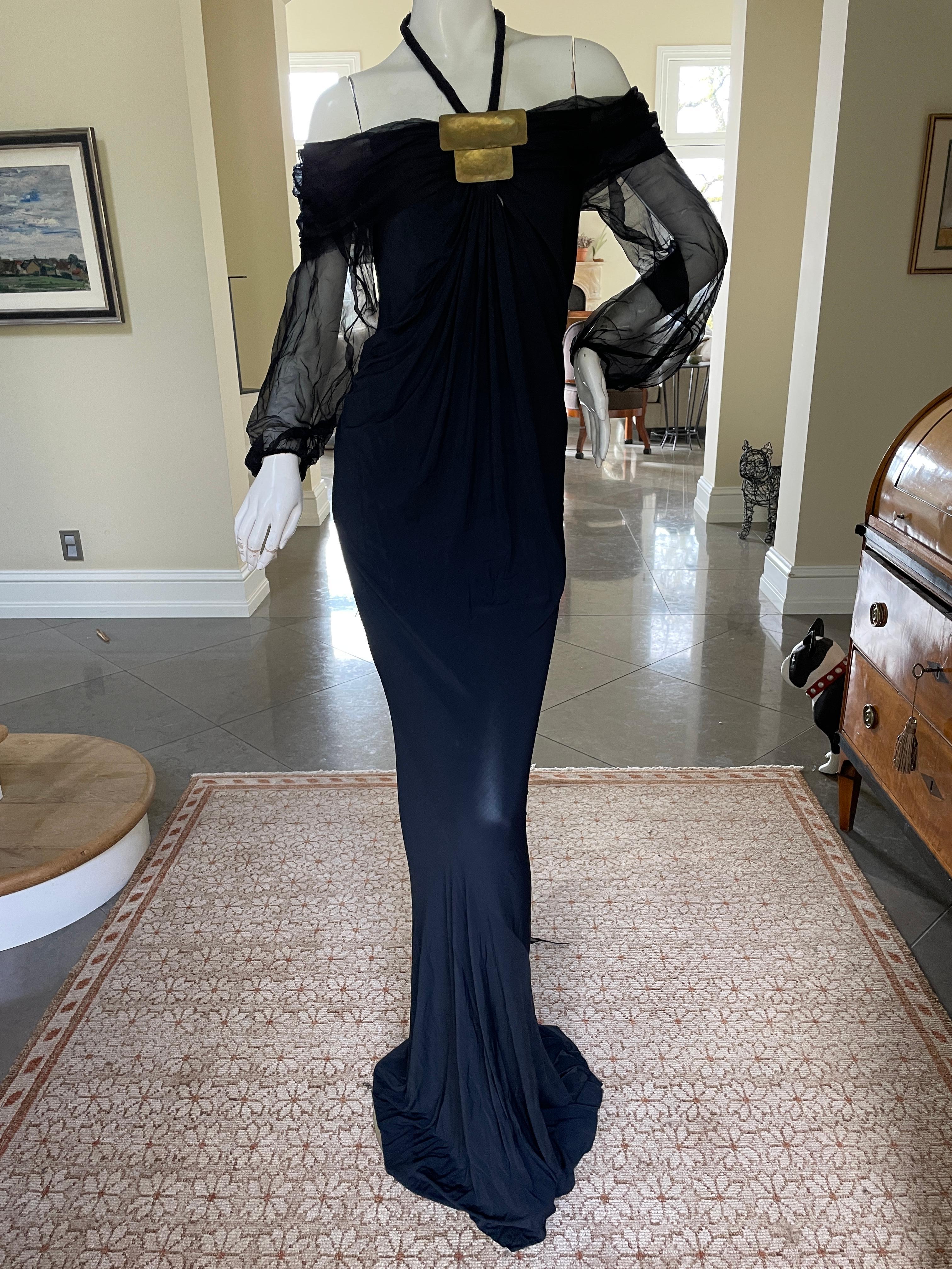 Black Donna Karan Vintage Off the Shoulder Evening Dress w Robert Lee Morris Ornament For Sale