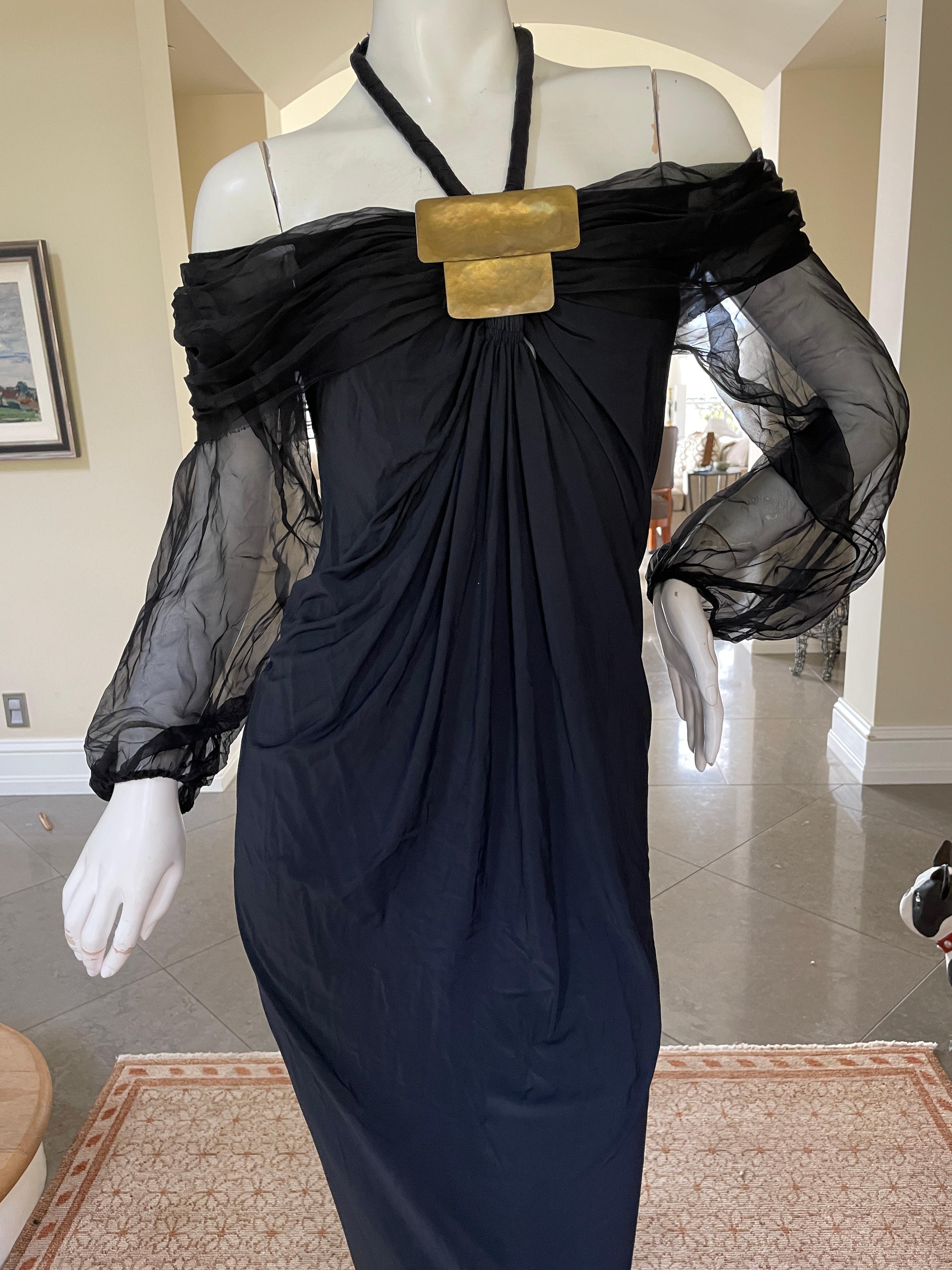 Donna Karan Vintage Off the Shoulder Evening Dress w Robert Lee Morris Ornament In Excellent Condition For Sale In Cloverdale, CA