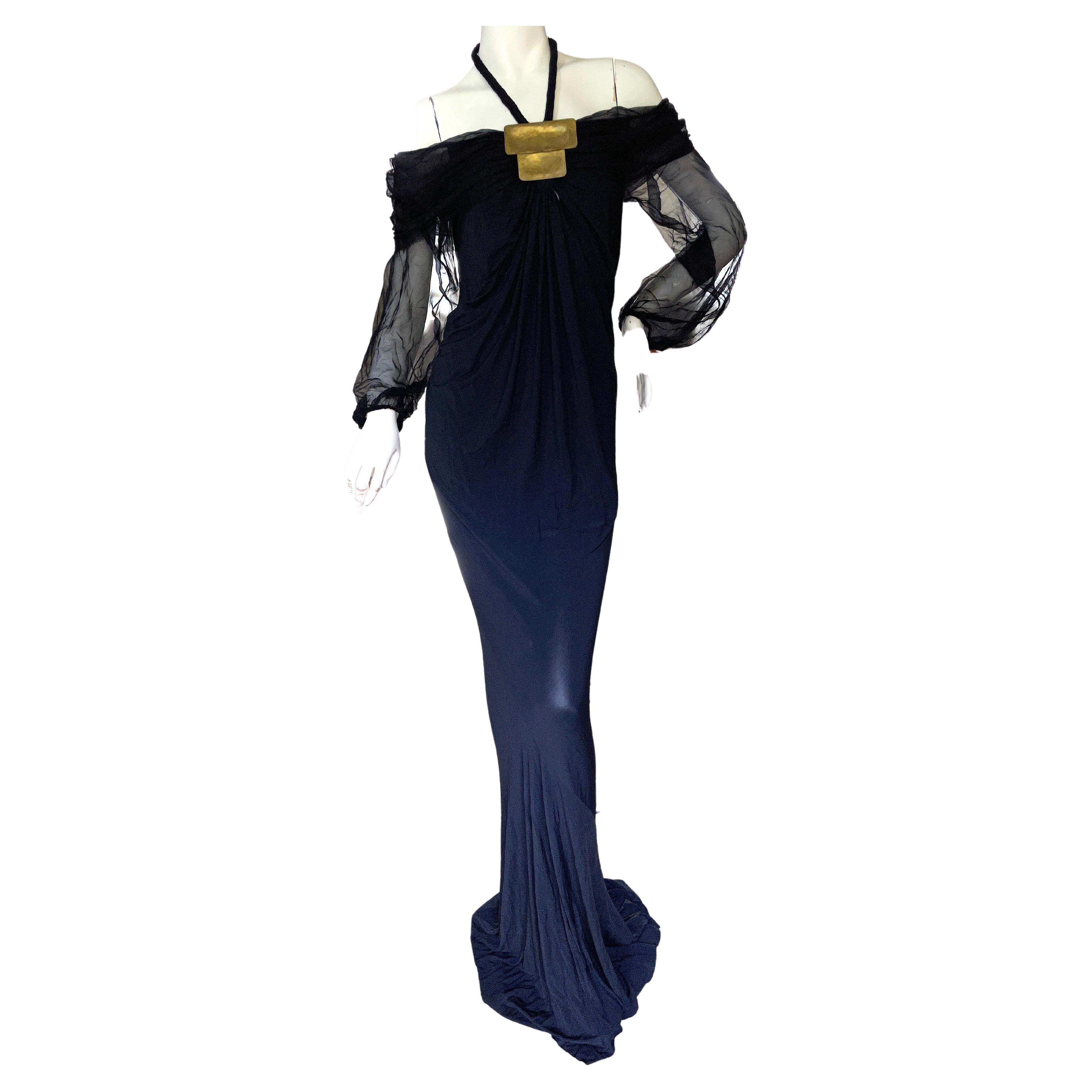 Donna Karan Vintage Off the Shoulder Evening Dress w Robert Lee Morris Ornament For Sale