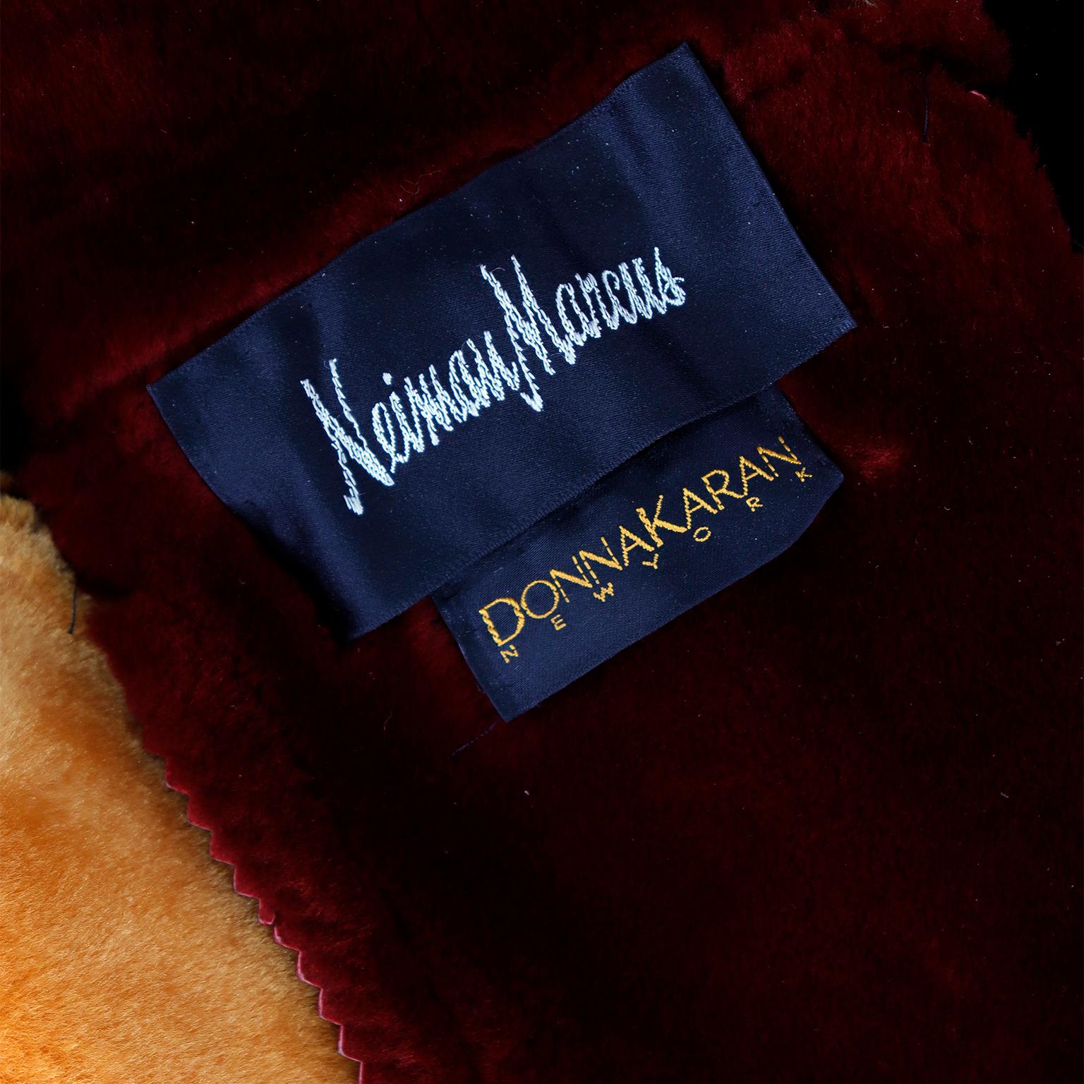 Donna Karan Vintage Patchwork Color Block Shearling Reversible Coat w Faux Fur  For Sale 7