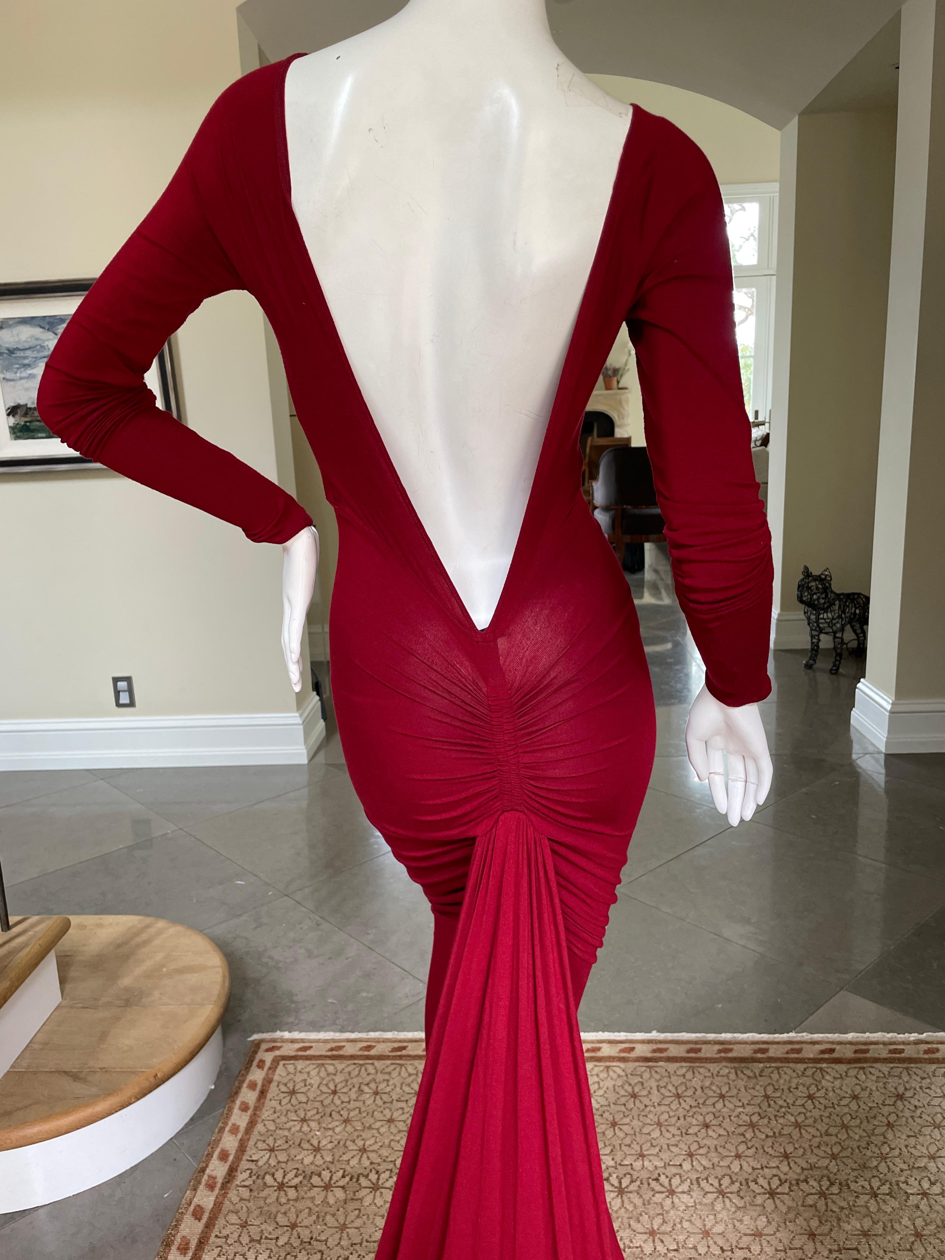 Donna Karan Vintage Rotes Jersey Fischschwanz-Abendkleid mit tiefem Rückenausschnitt 1