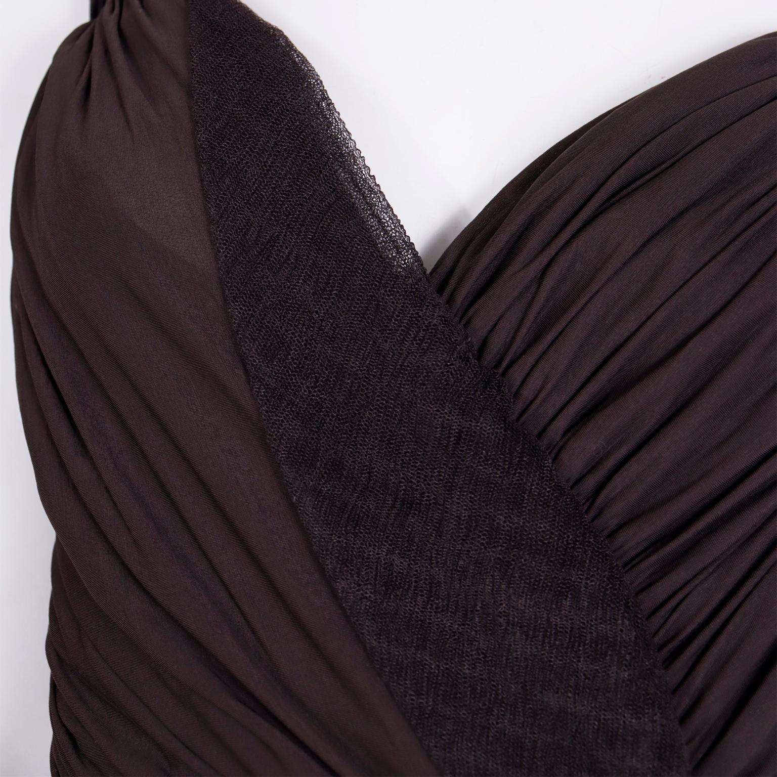 Donna Karan 2004 Vintage Ruched Brown Evening Dress with Mesh Details For Sale 3