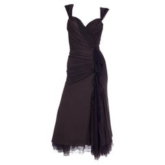 Donna Karan 2004 Vintage Ruched Brown Evening Dress with Mesh Details