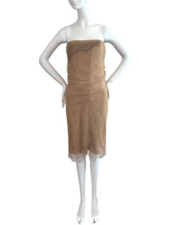 DONNA KARAN Size 10 Clipped to Mannequin Vintage Sand Embellished Dress