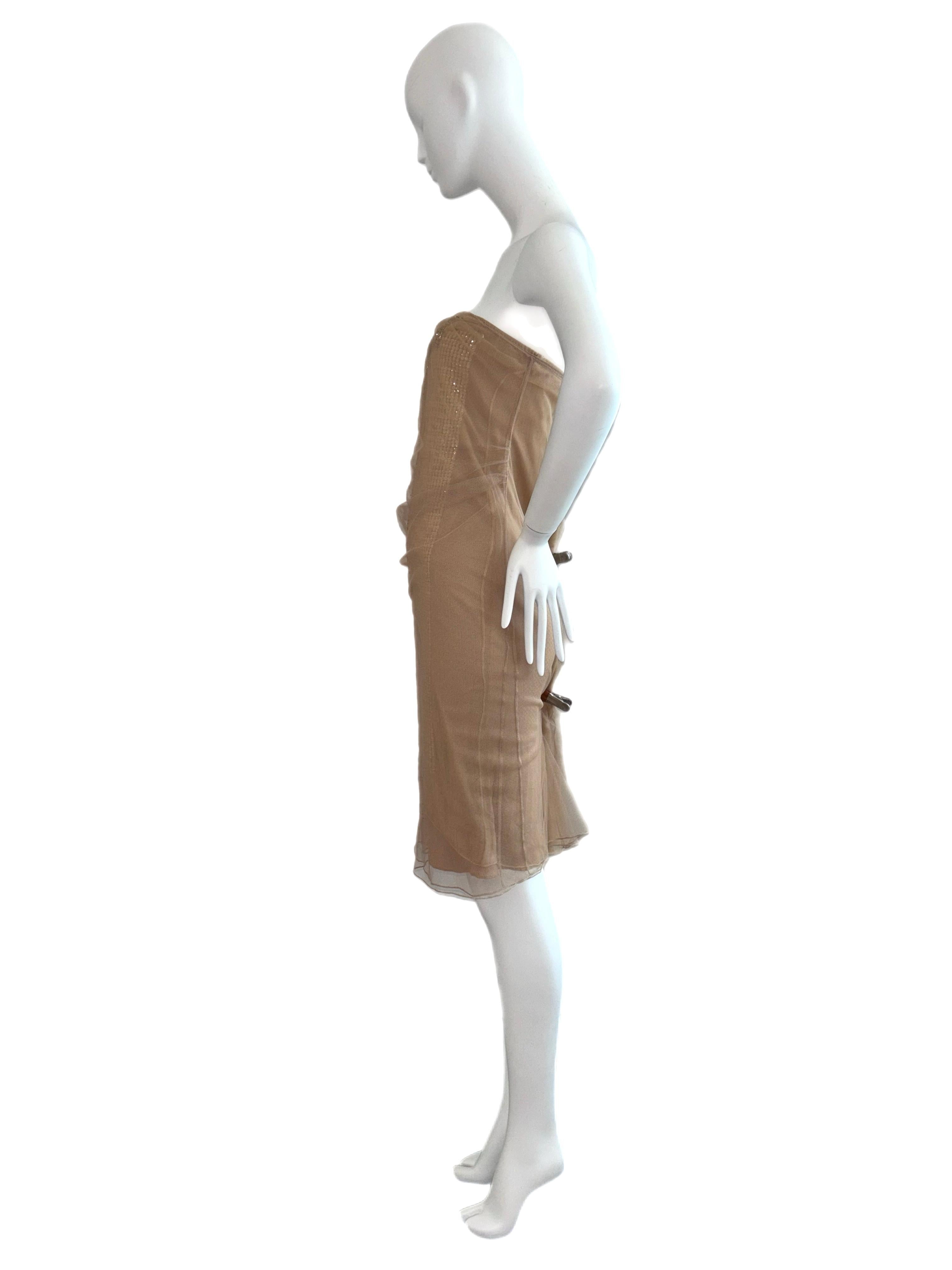 DONNA KARAN Talla 10 Sujetado a Maniquí Vestido Vintage Embellecedor Arena Marrón en venta