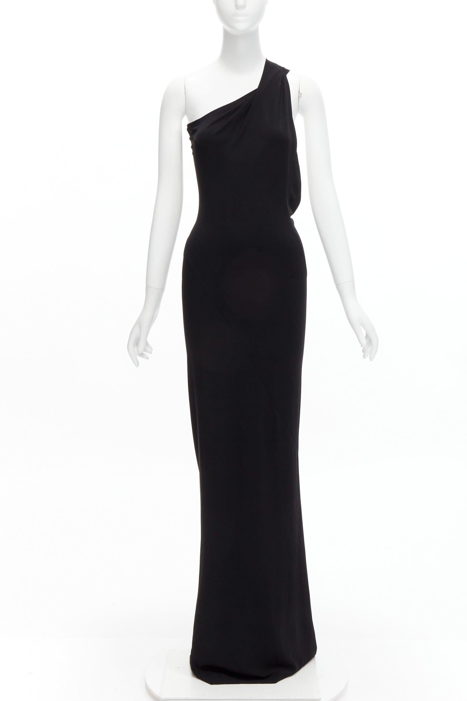 DONNA KARAN Vintage Signature black one shoulder open back bias cut gown dress S In Good Condition In Hong Kong, NT