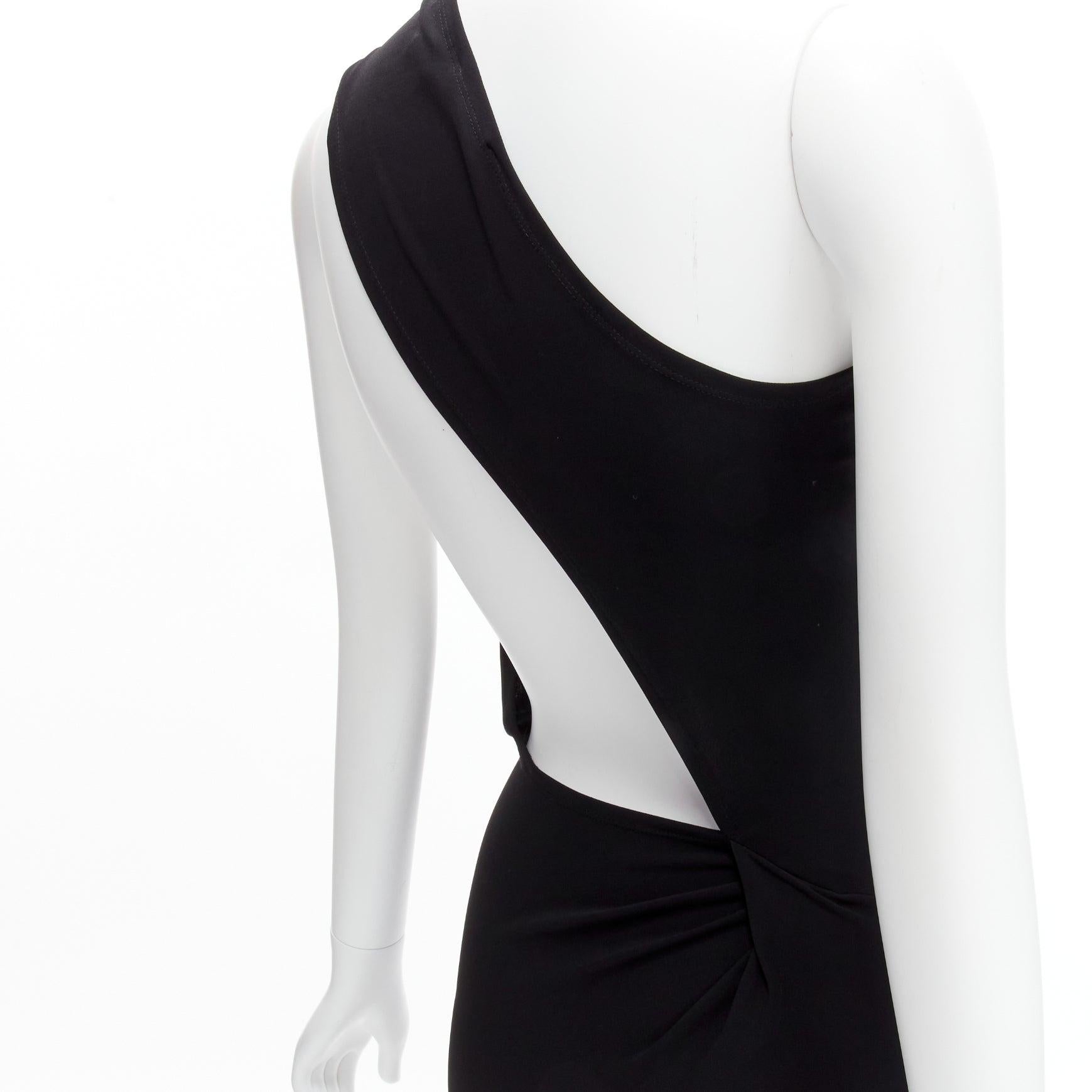 DONNA KARAN Vintage Signature black one shoulder open back bias cut gown dress S 3