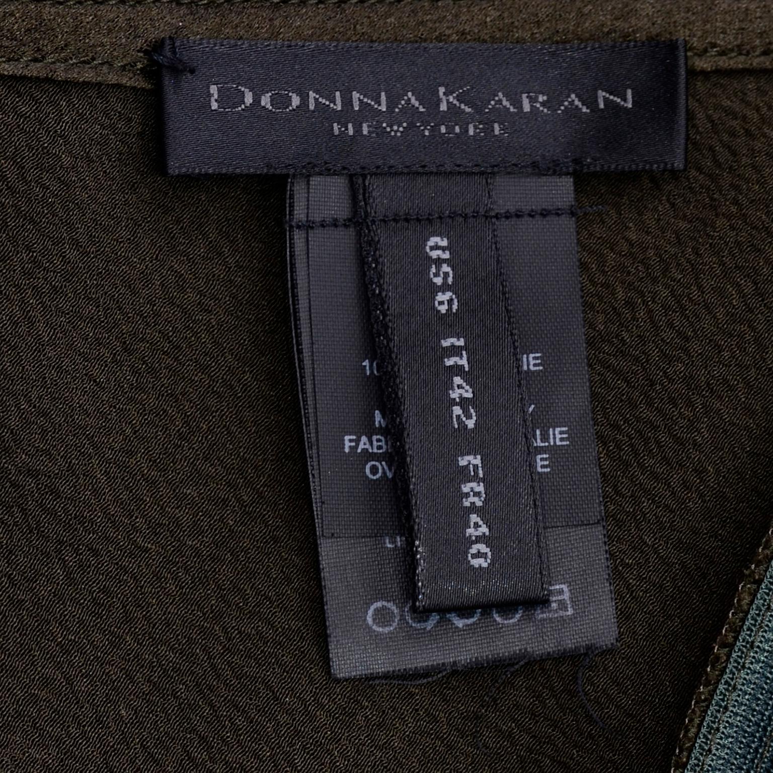 Donna Karan - Gonna in seta vintage con taglio in sbieco in marrone e verde oliva 2