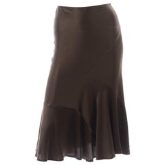 Donna Karan Vintage Silk Bias Cut Skirt in Brown Olive Green