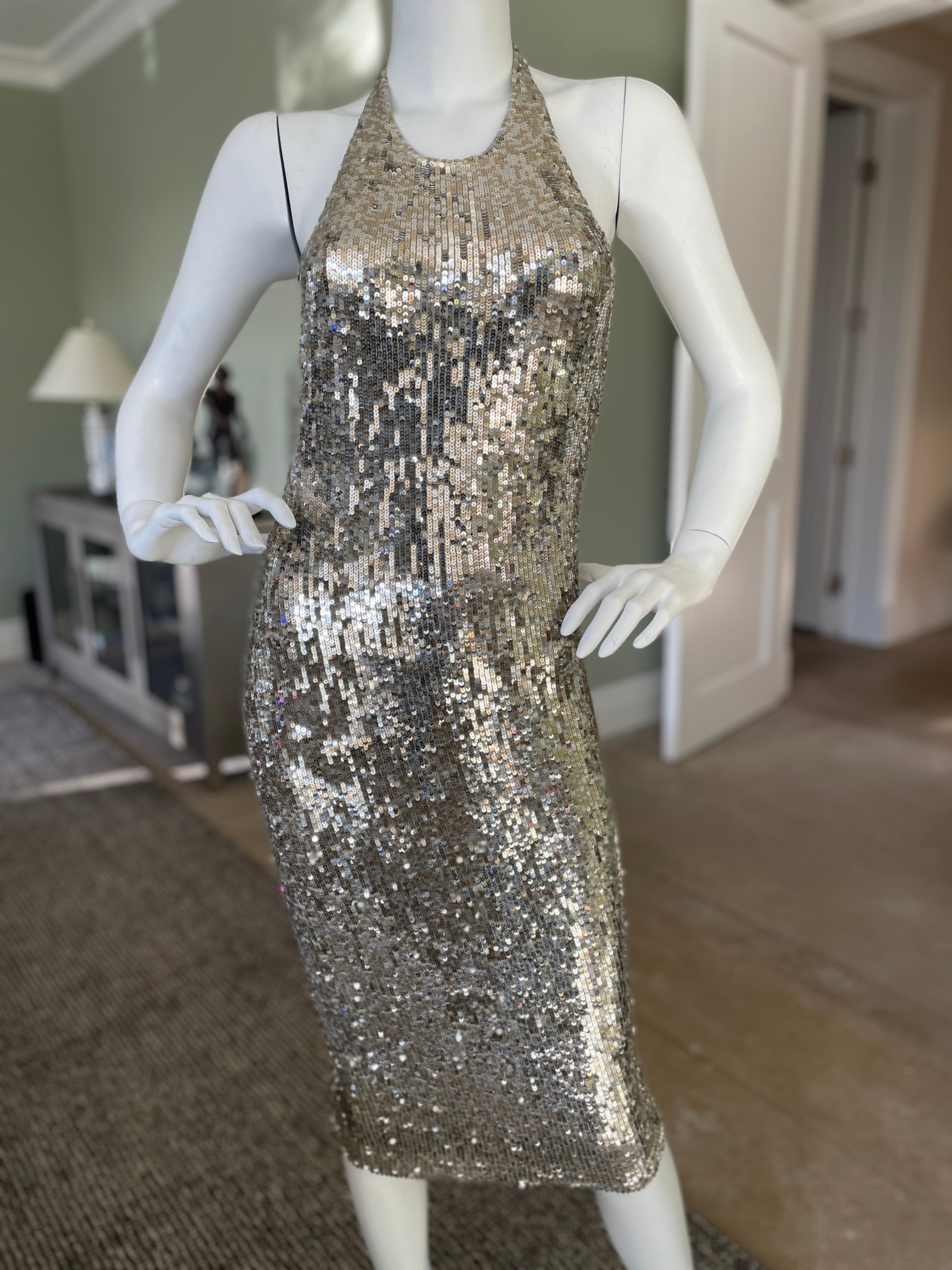 Donna Karan Vintage Silber Pailletten Rückenfreies Kaschmir Cocktailkleid 
  Das ist so schön. Es gibt eine Menge Stretching.
Größe P
 Büste 34