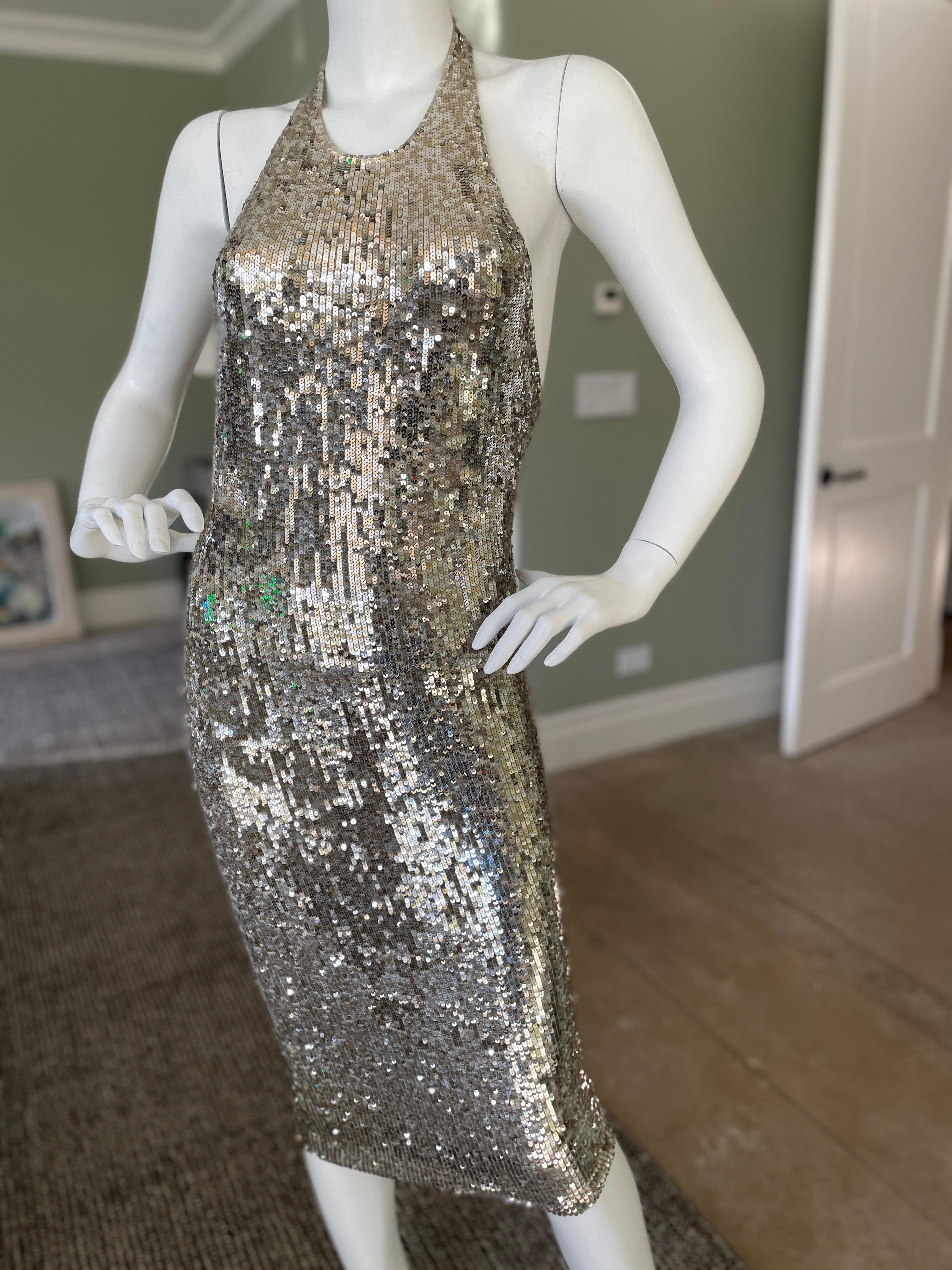 Donna Karan Vintage Silbernes Rückenfreies Kaschmir-Cocktailkleid mit Pailletten im Angebot 1