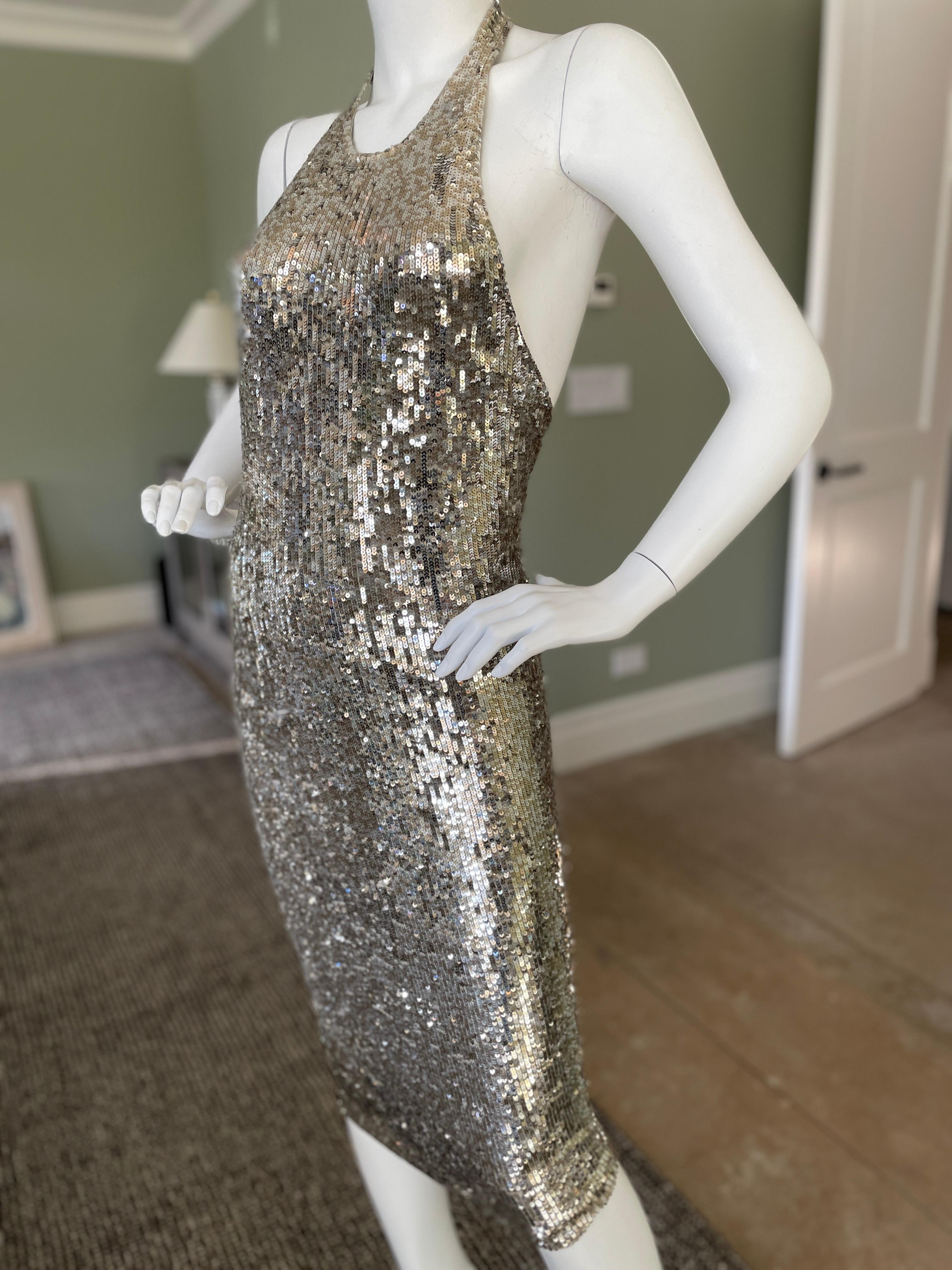 Donna Karan Vintage Silbernes Rückenfreies Kaschmir-Cocktailkleid mit Pailletten im Angebot 2