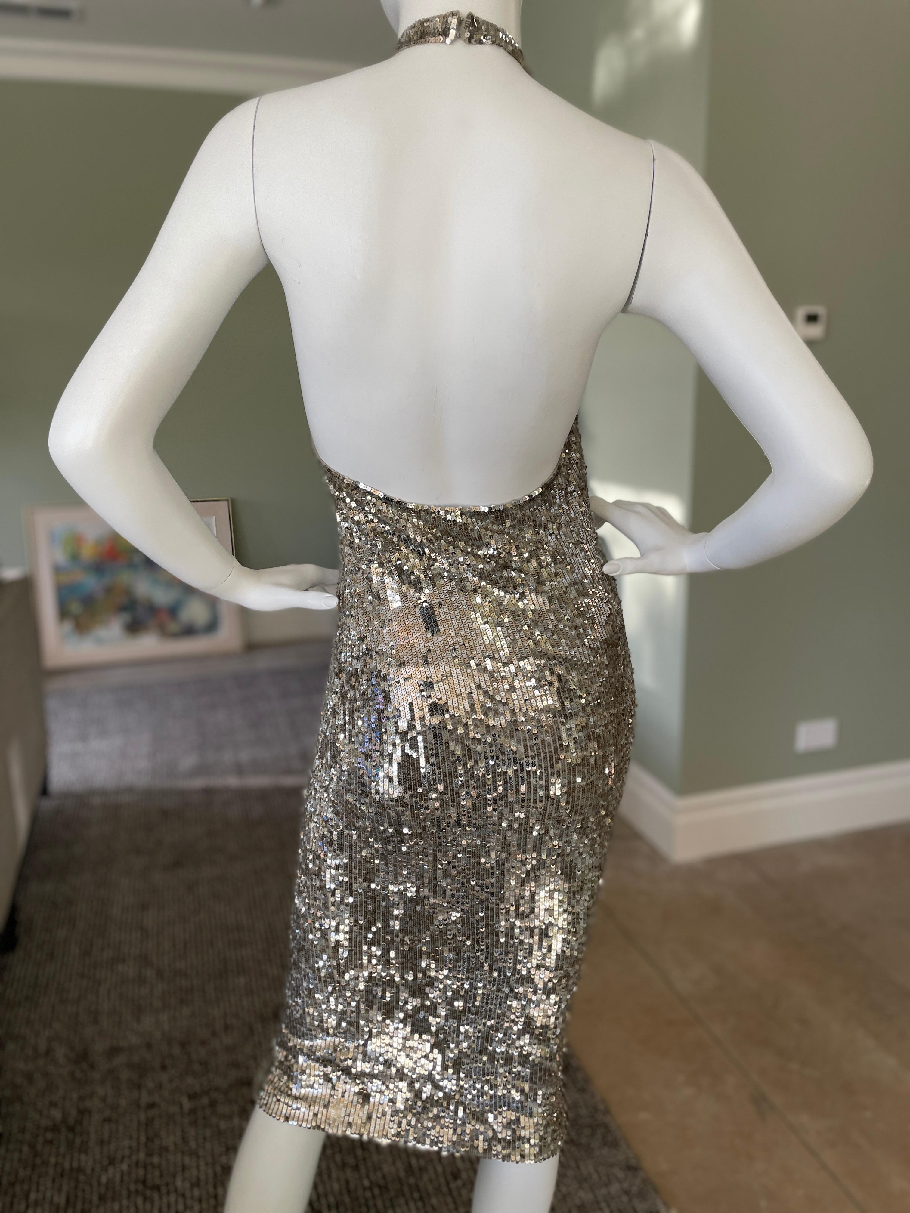 Donna Karan Vintage Silbernes Rückenfreies Kaschmir-Cocktailkleid mit Pailletten im Angebot 3