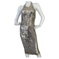 Donna Karan Vintage Silbernes Rückenfreies Kaschmir-Cocktailkleid mit Pailletten
