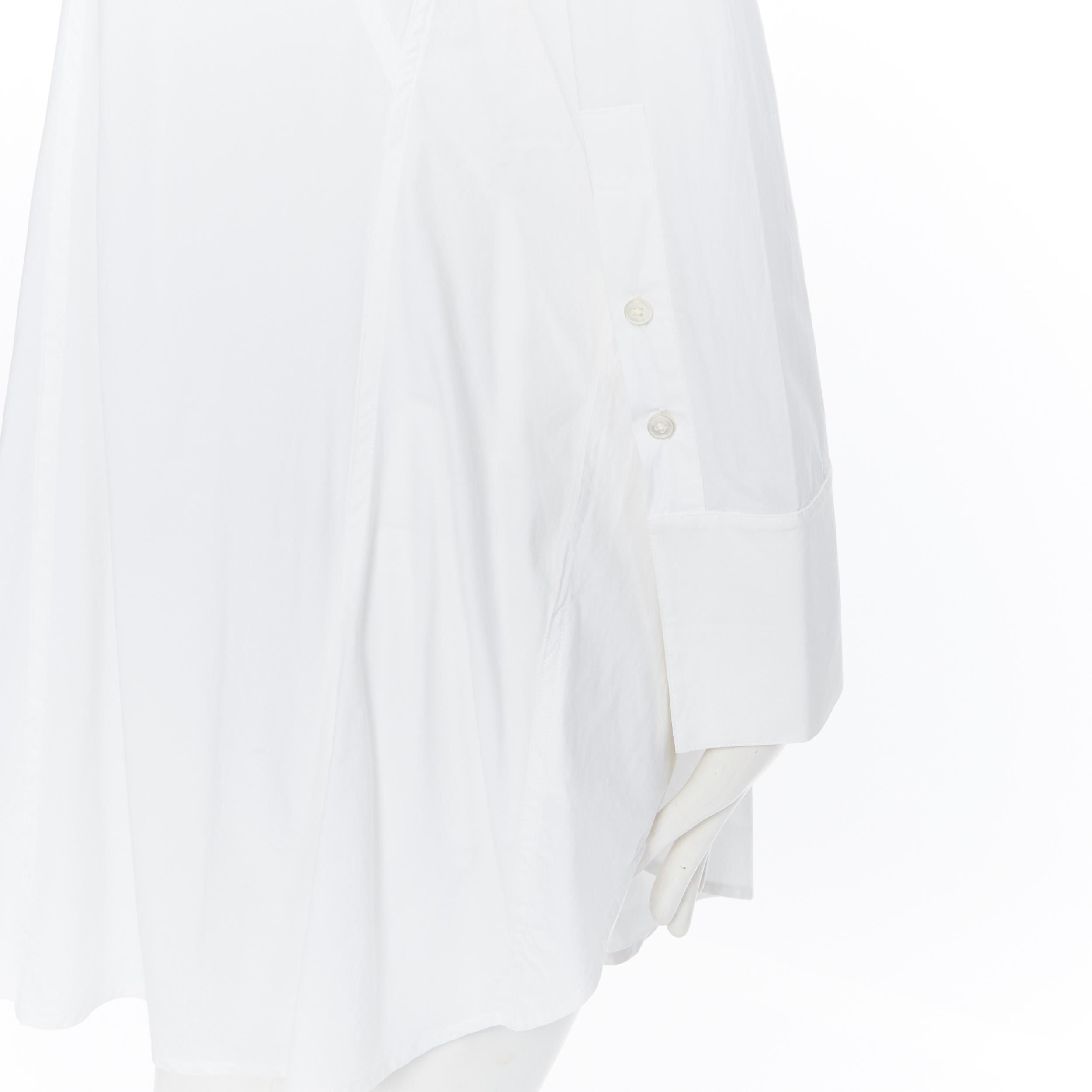 DONNA KARAN white cotton blend angular dart slit pocket mini shirt dress US2 2