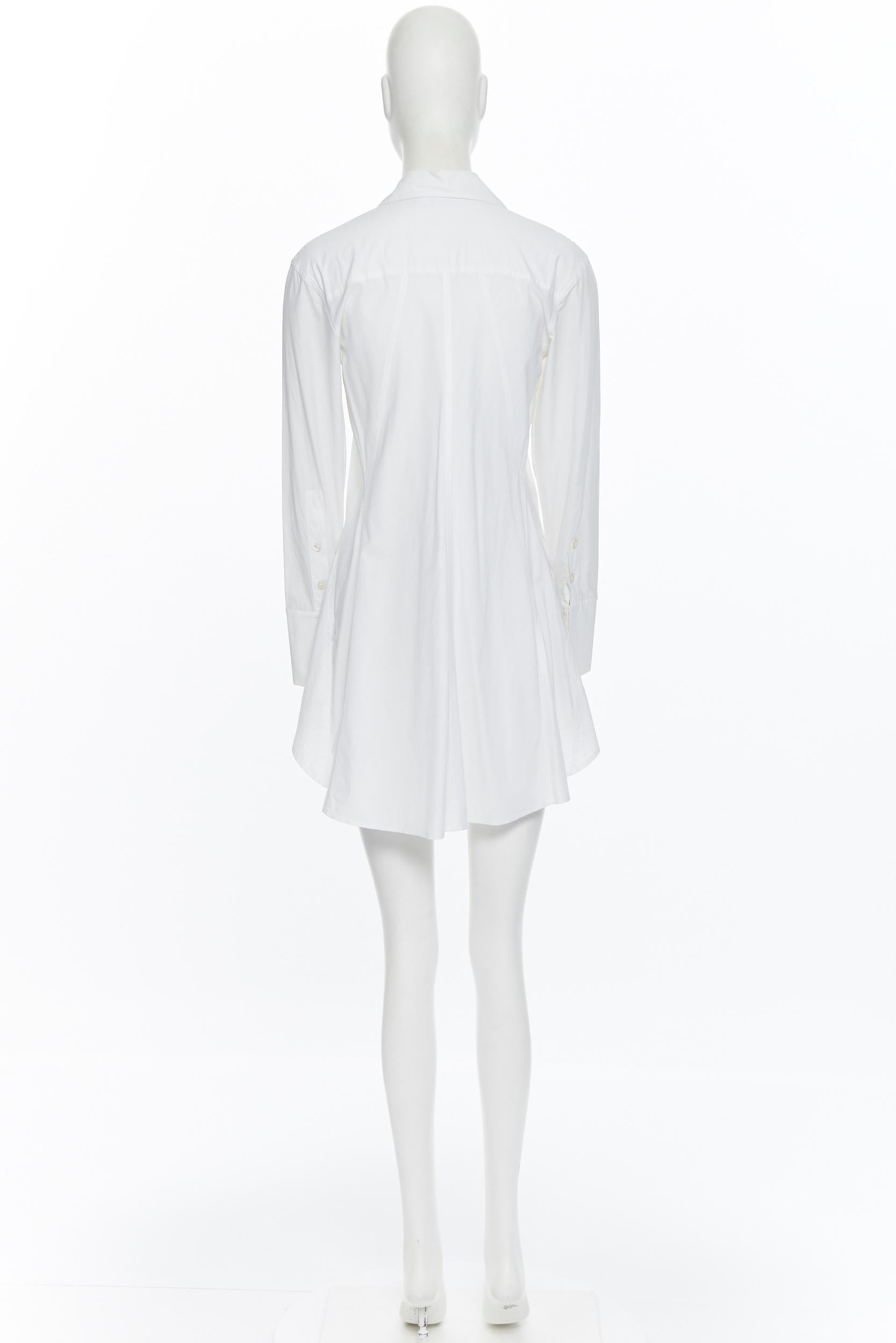 De las mujeres DONNA KARAN minivestido camisero blanco con bolsillo de abertura y pinzas angulares en mezcla de algodón US2