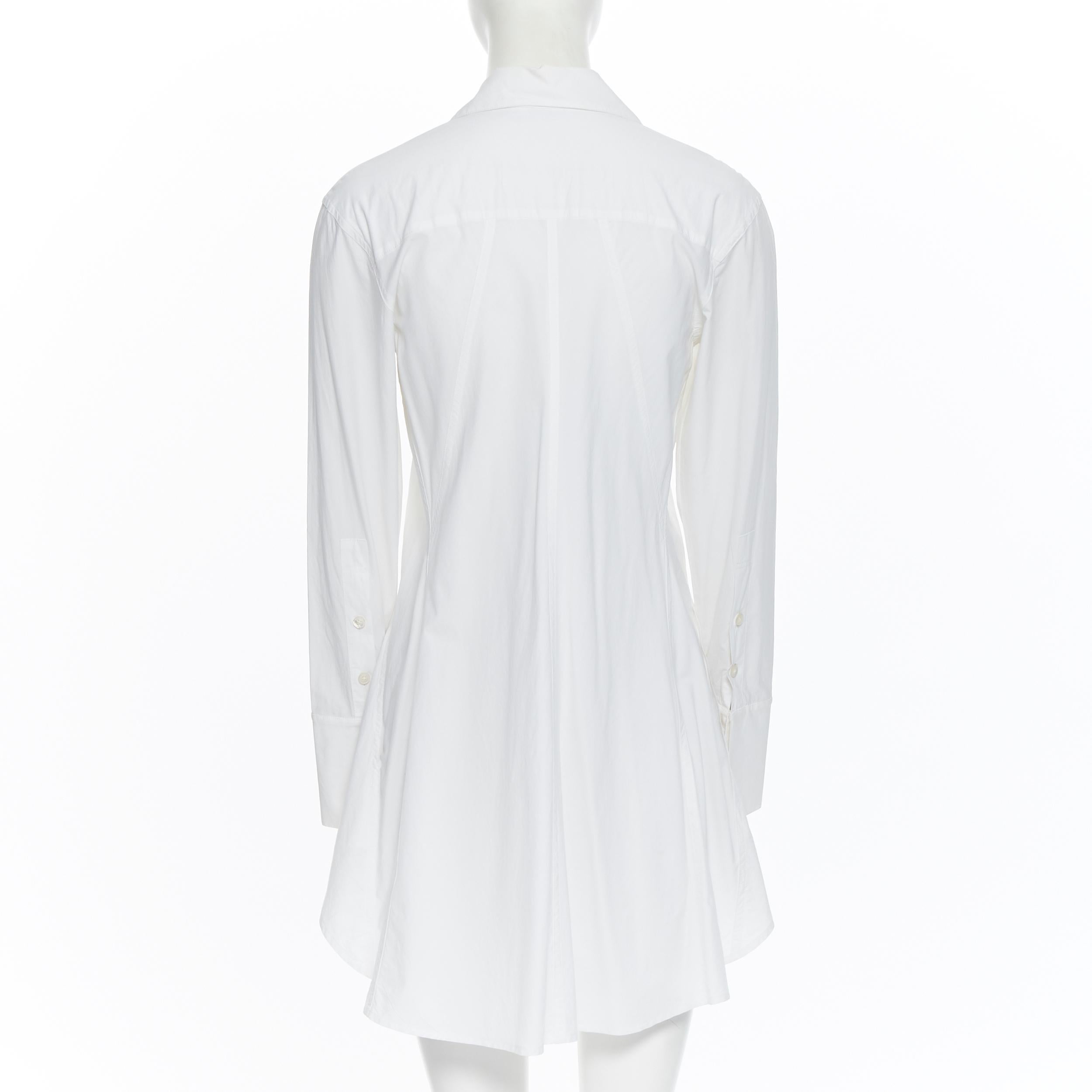 Gray DONNA KARAN white cotton blend angular dart slit pocket mini shirt dress US2