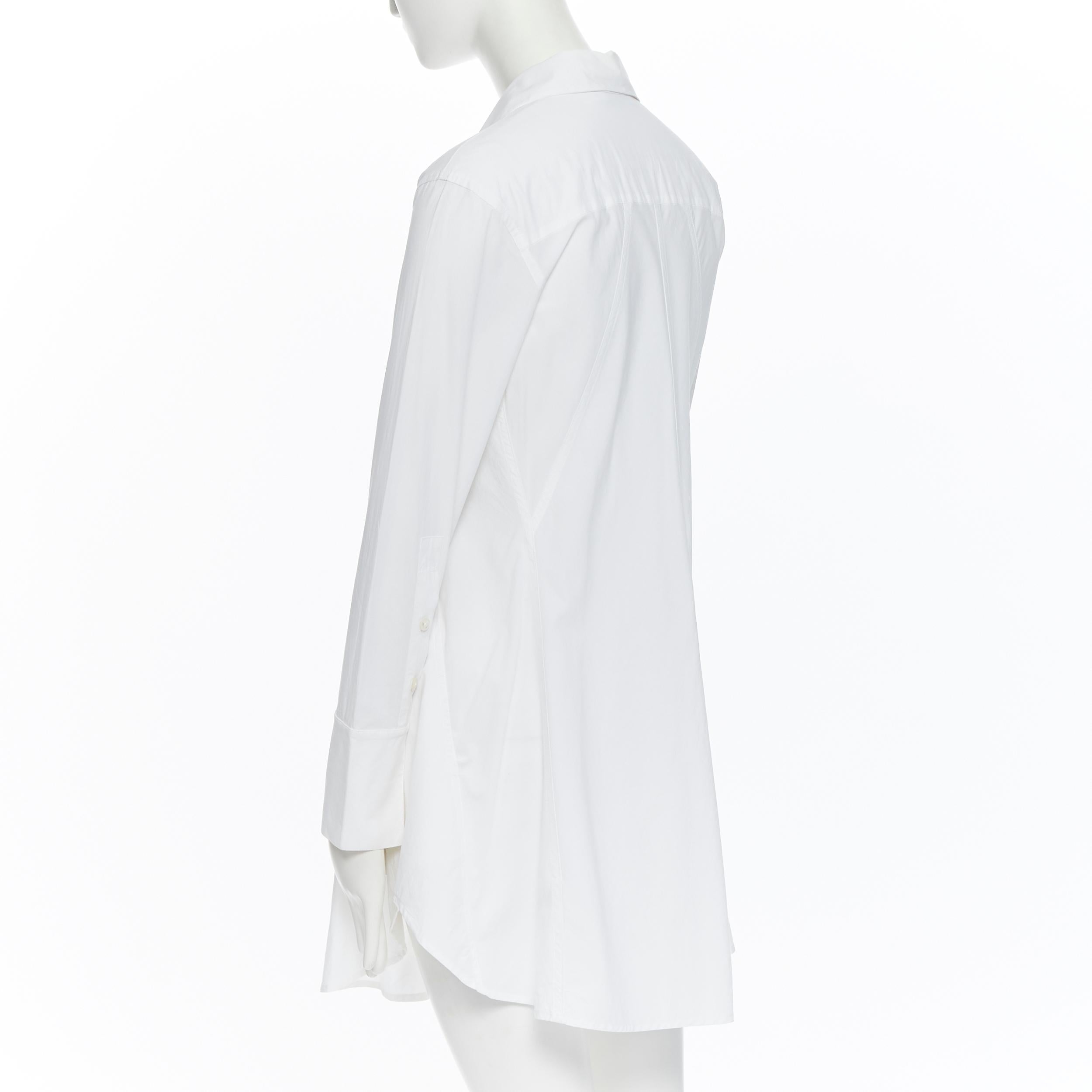 DONNA KARAN white cotton blend angular dart slit pocket mini shirt dress US2 In Good Condition In Hong Kong, NT