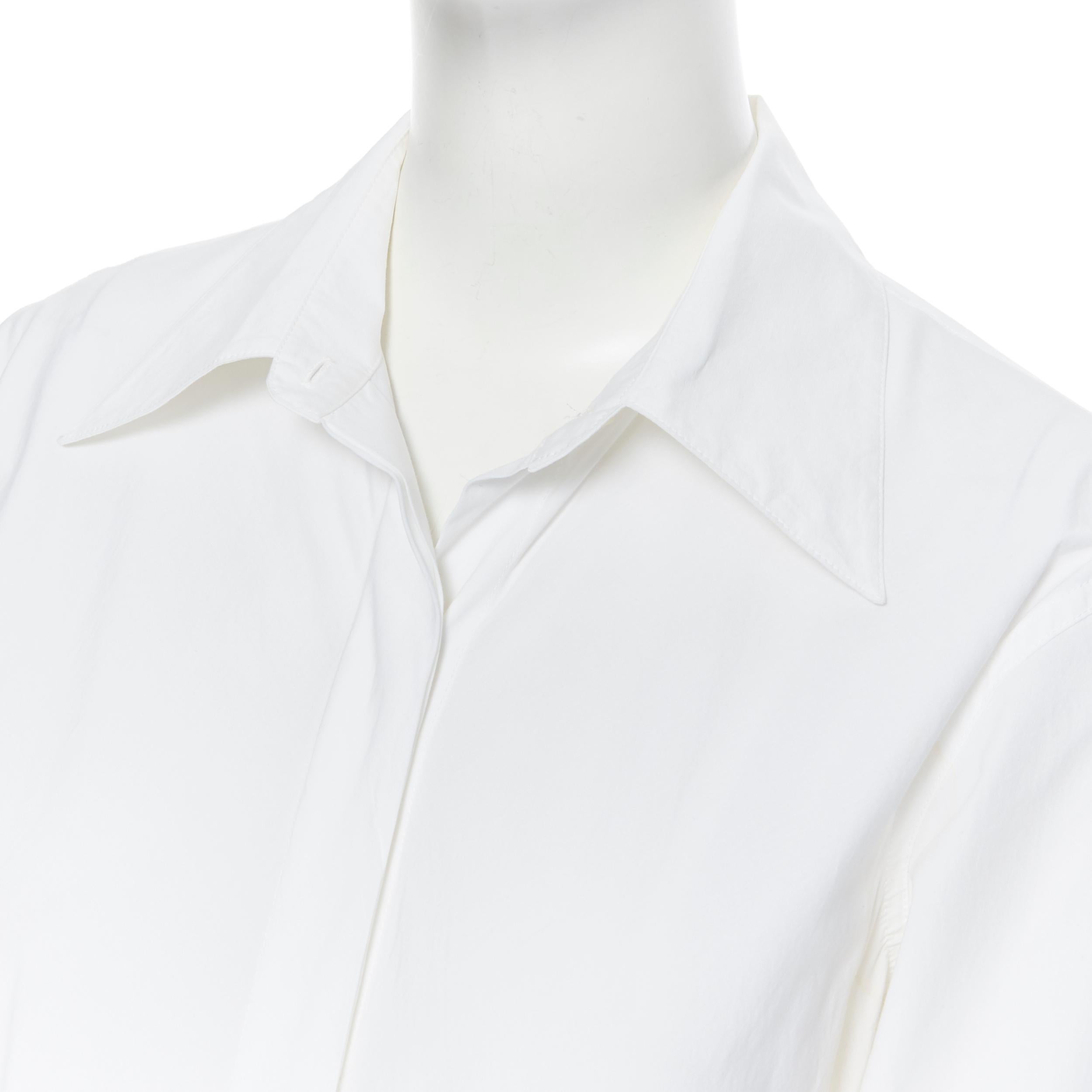 Women's DONNA KARAN white cotton blend angular dart slit pocket mini shirt dress US2