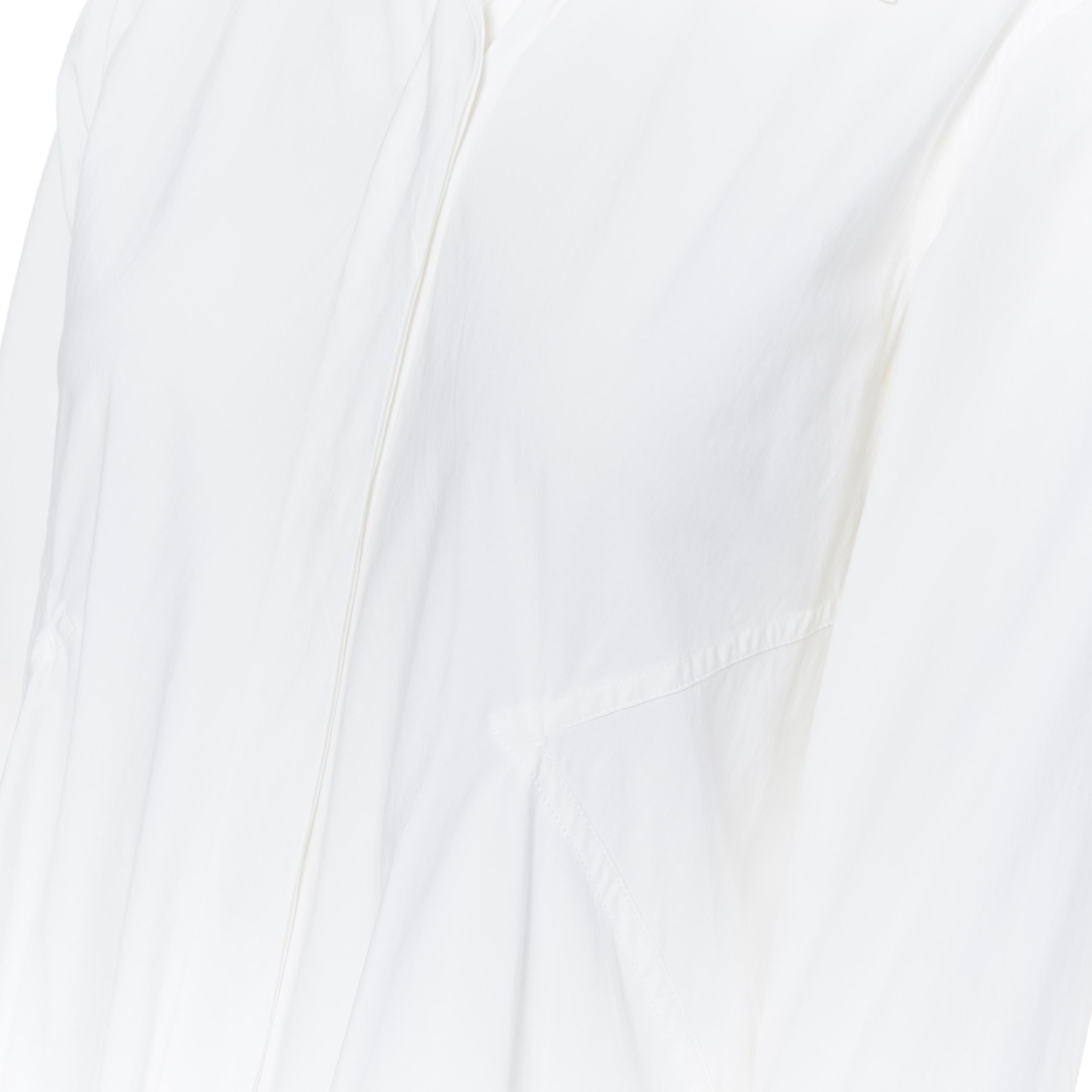 DONNA KARAN white cotton blend angular dart slit pocket mini shirt dress US2 1