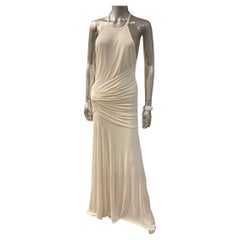 Donna Karen New York Collection White Jersey Draped Halter Dress RARE Size Med