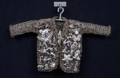 Animal Love, Crocheted Silver Metal Coat Sculpture with Animal Charms