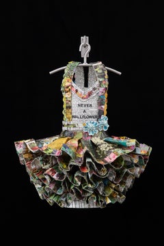 Used Dress Sculpture, flower papers, Never a Wallflower